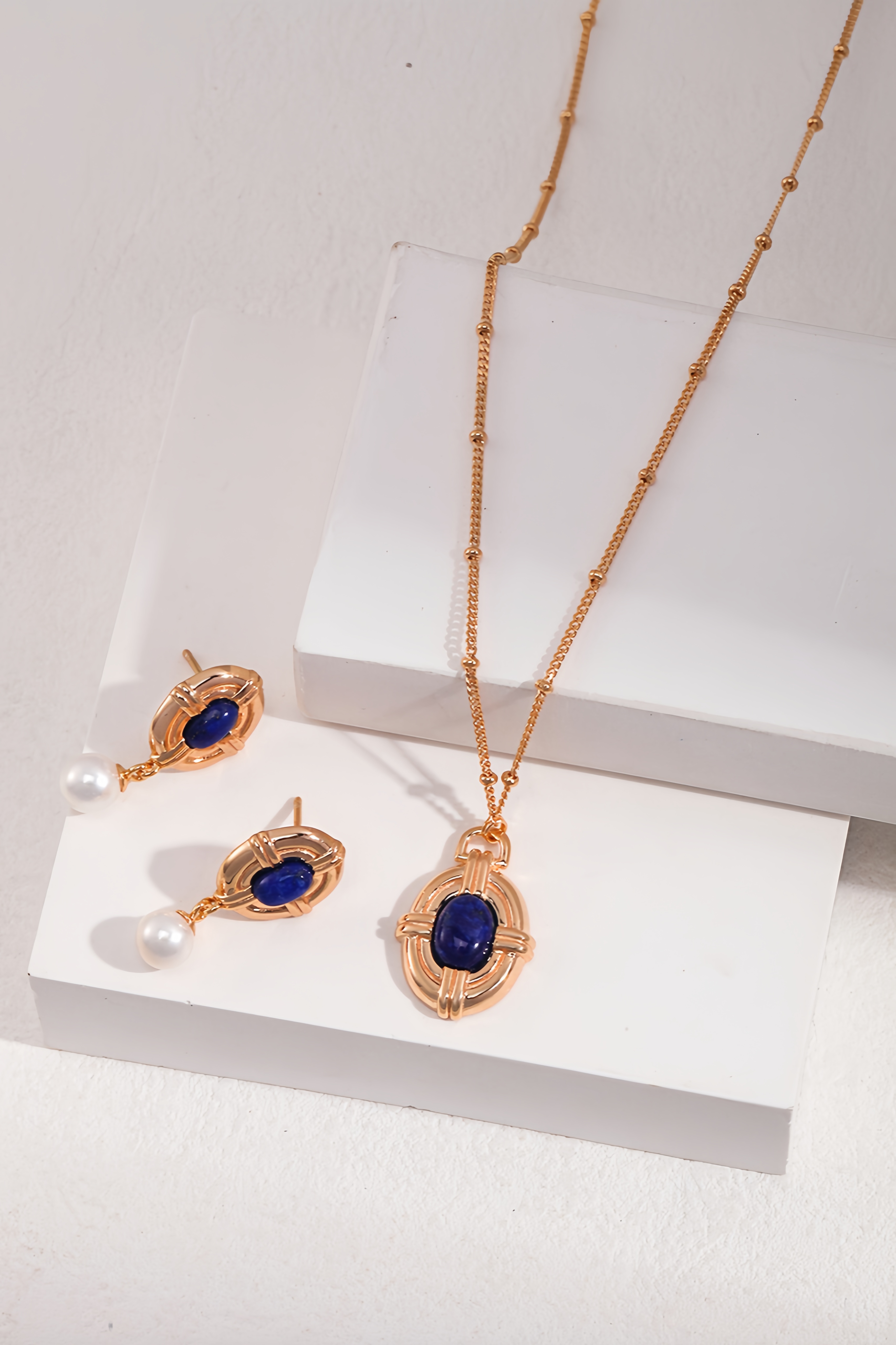 18K S925 Sterling Silver Light Vintage Court Style Natural Lapis Lazuli Collection