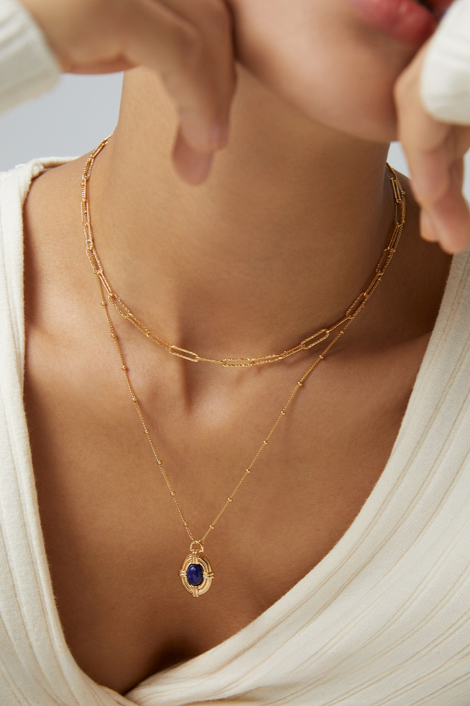 18K S925 Sterling Silver Light Vintage Court Style Natural Lapis Lazuli Collection