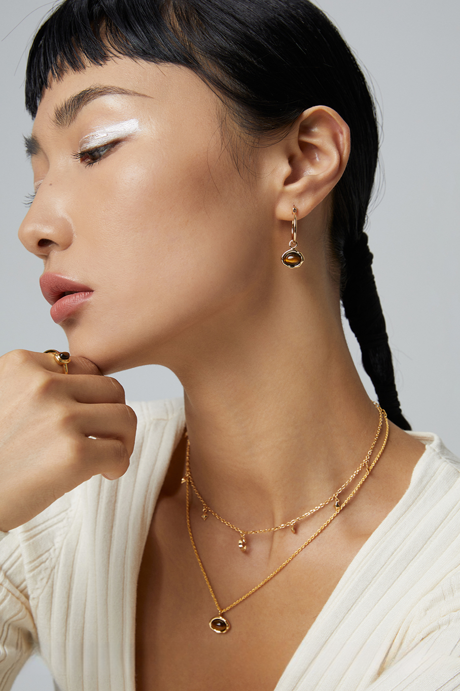 18K S925 Sterling Silver Fashion Tiger Eye Stone Collection