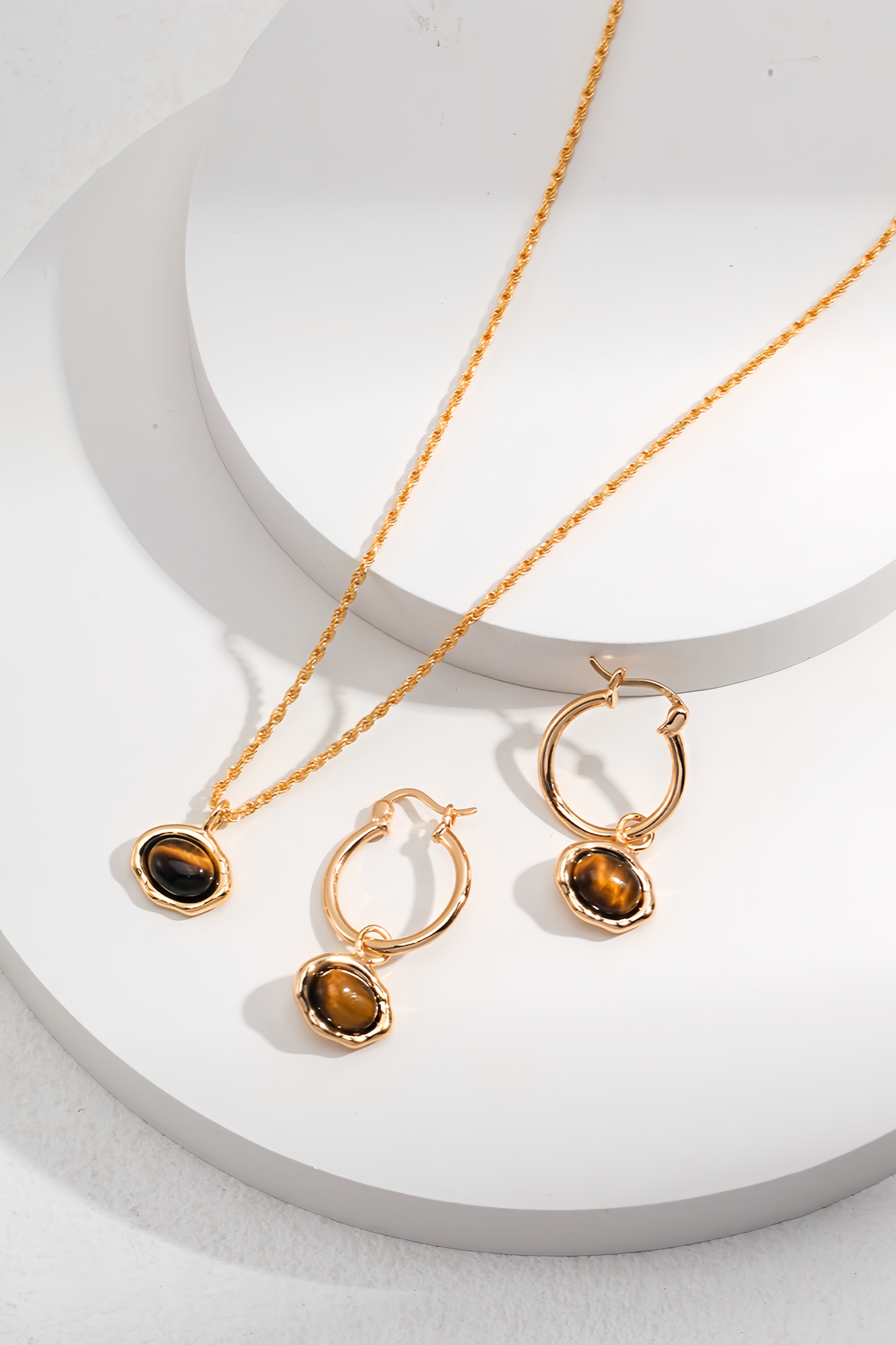 18K S925 Sterling Silver Fashion Tiger Eye Stone Collection