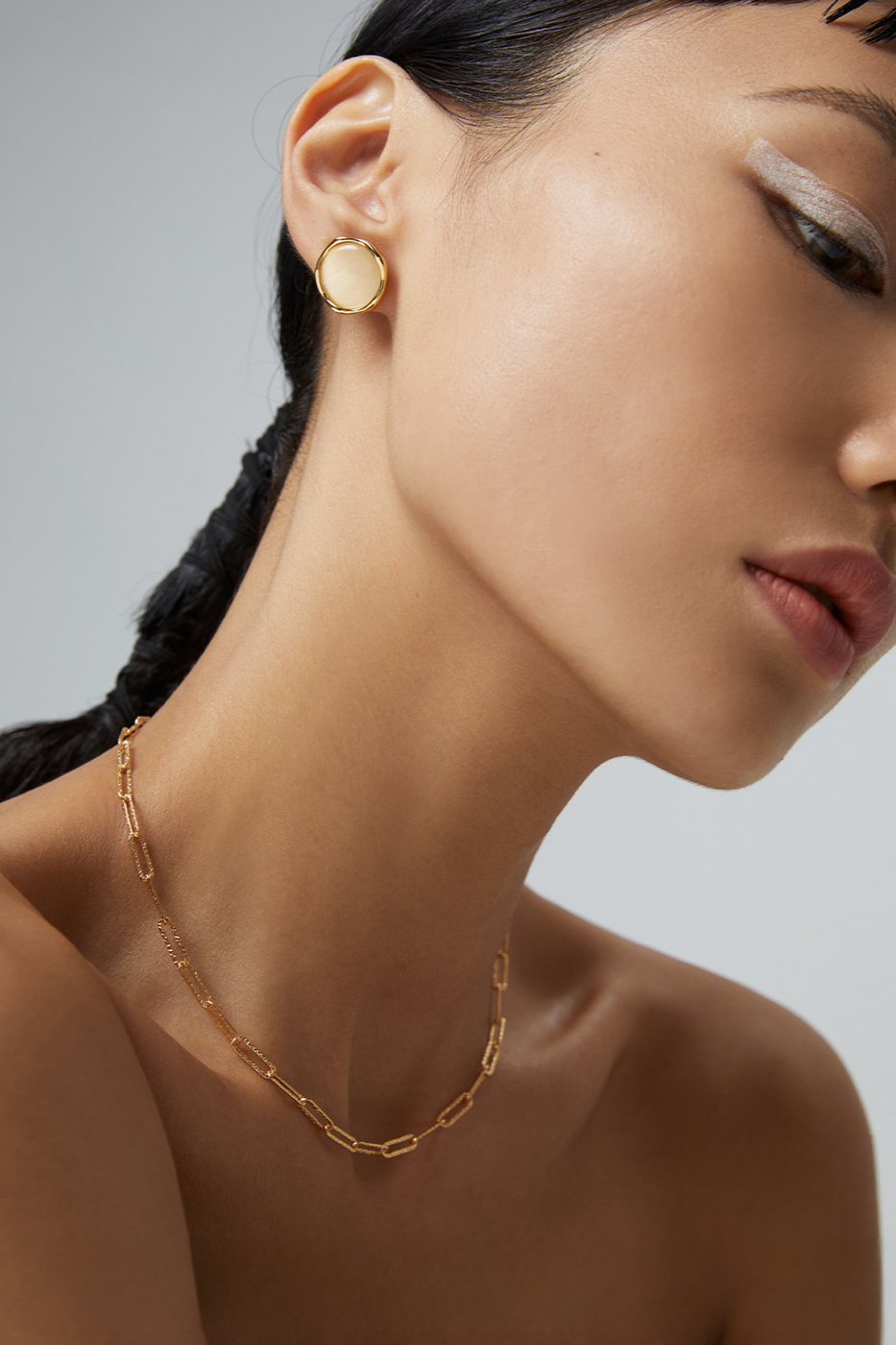 18K S925 sterling silver cat's eye stone temperament earrings