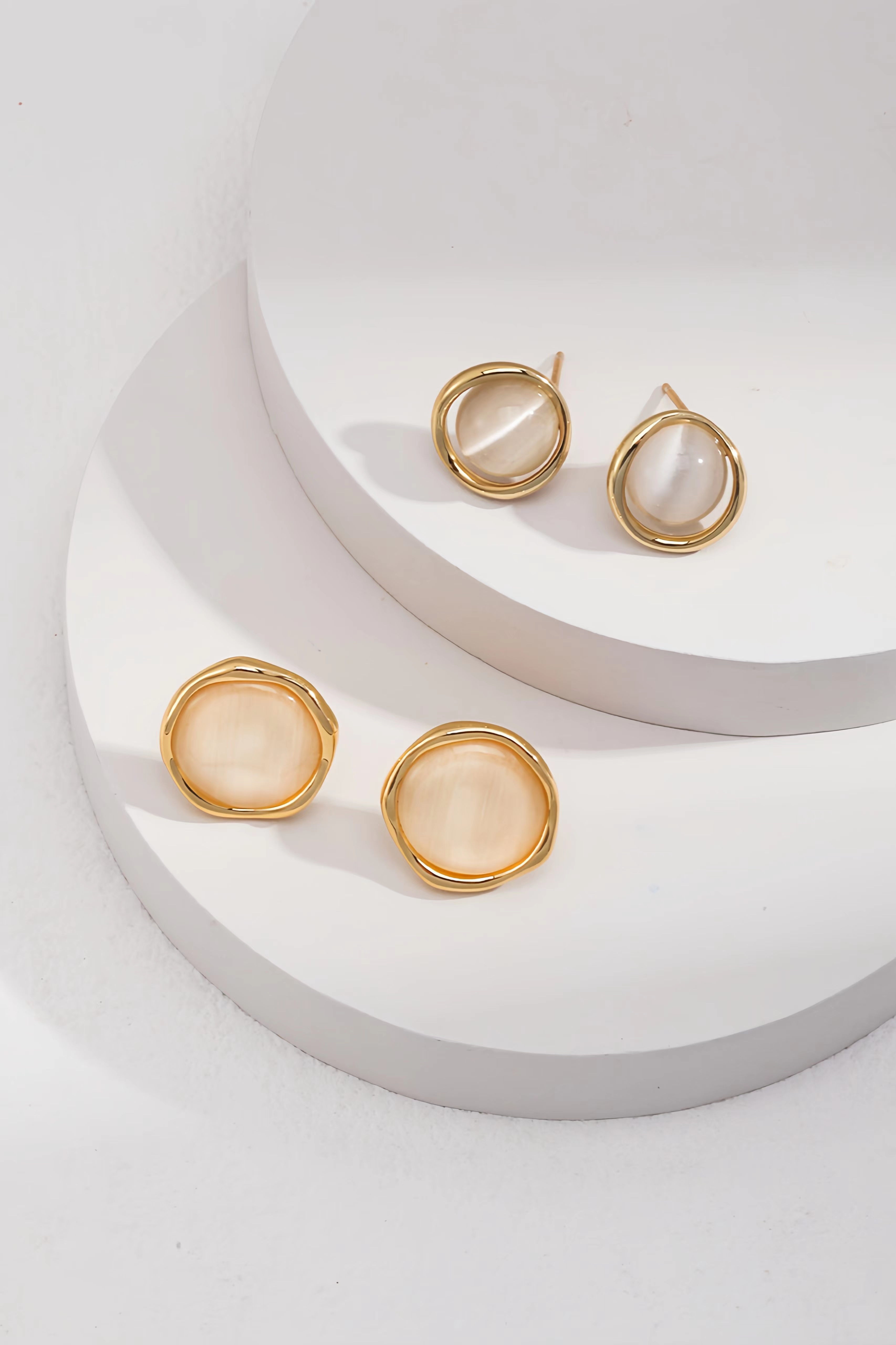 18K S925 sterling silver cat's eye stone temperament earrings