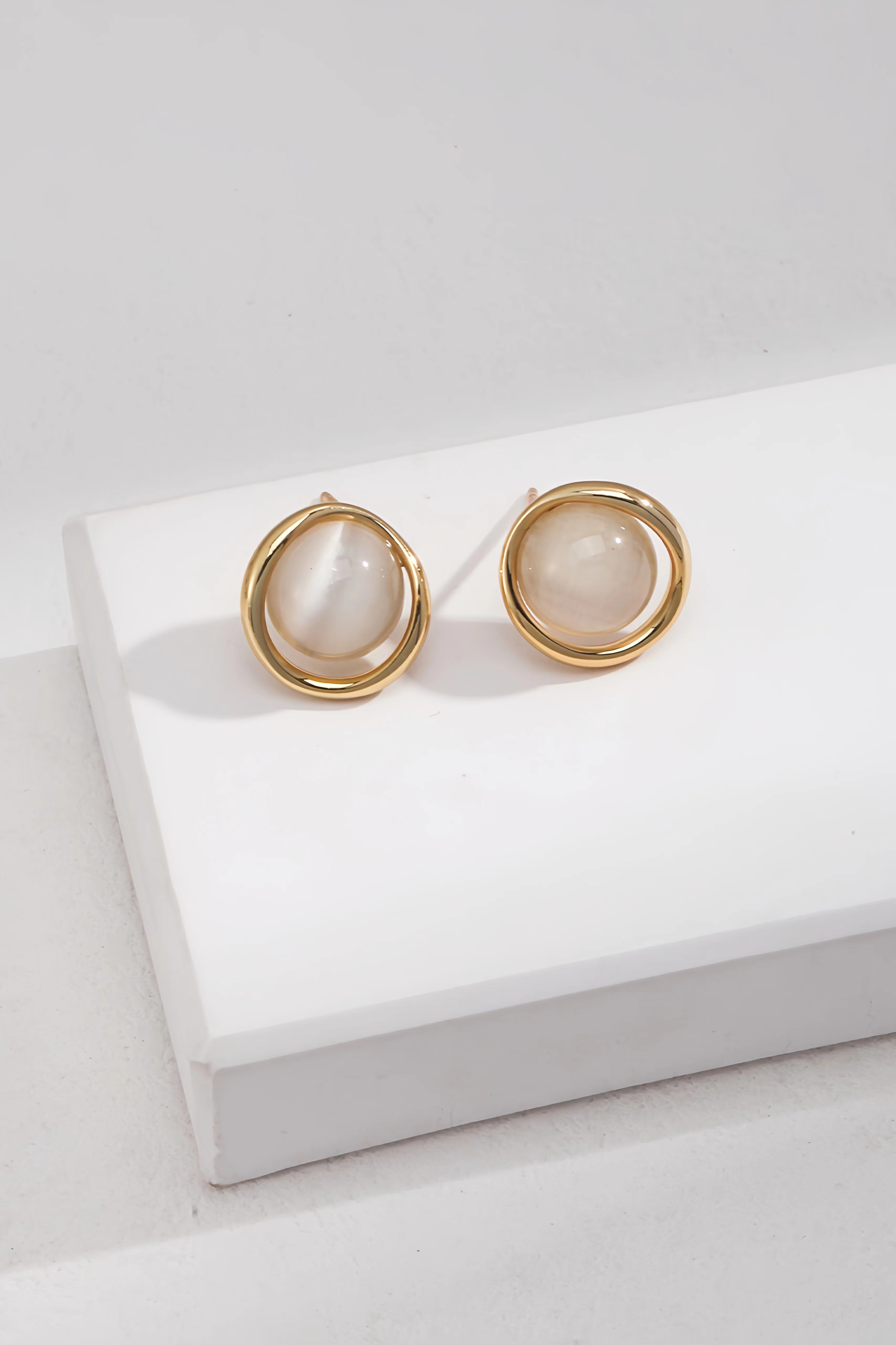 18K S925 sterling silver cat's eye stone temperament earrings