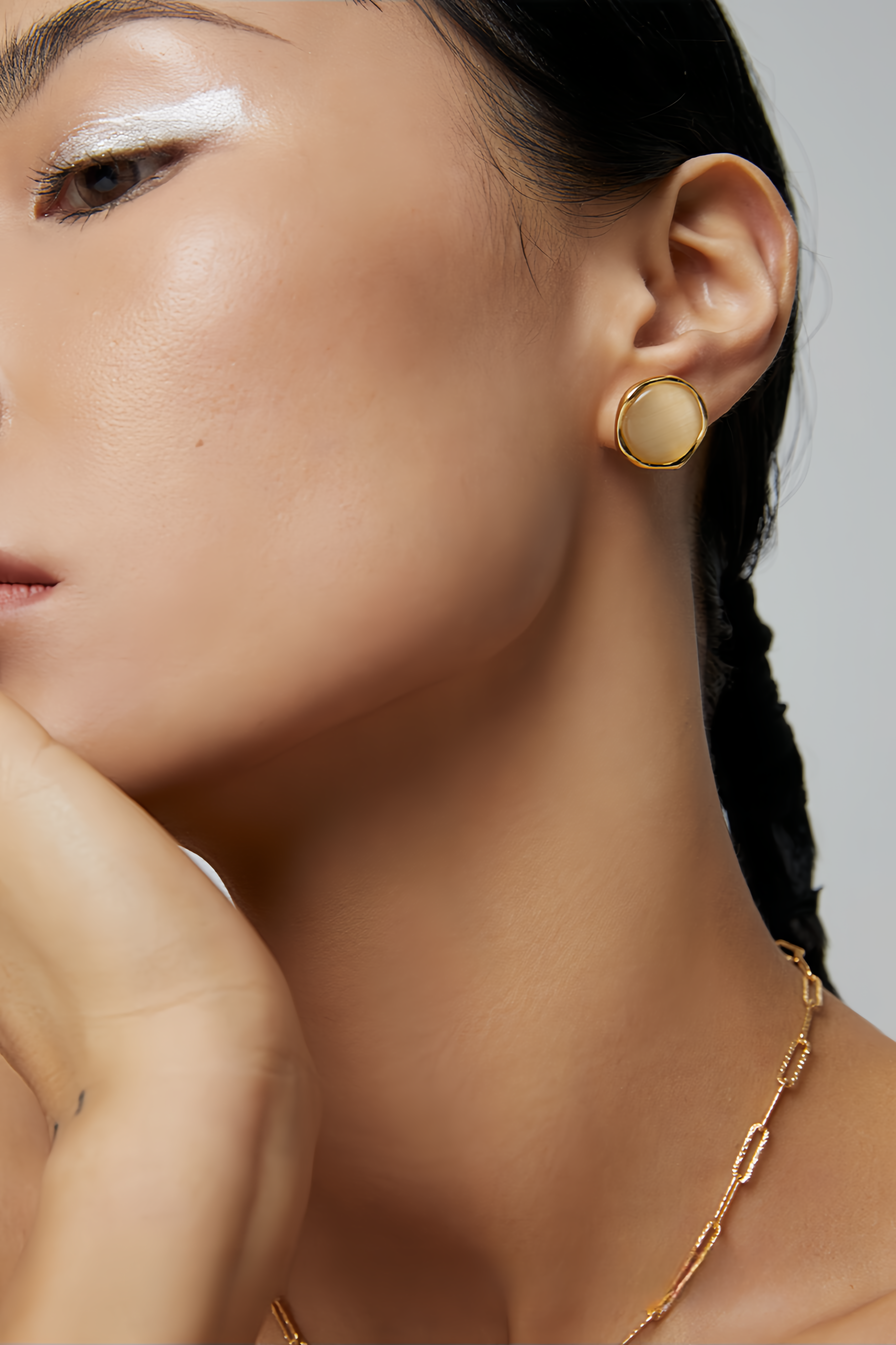 18K S925 sterling silver cat's eye stone temperament earrings