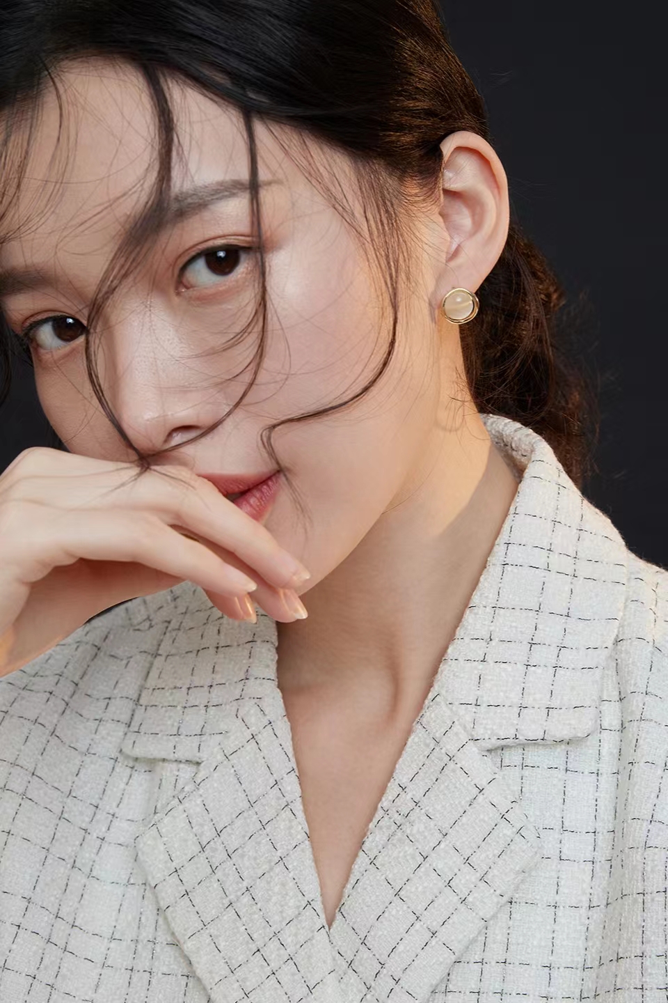 18K S925 sterling silver cat's eye stone temperament earrings