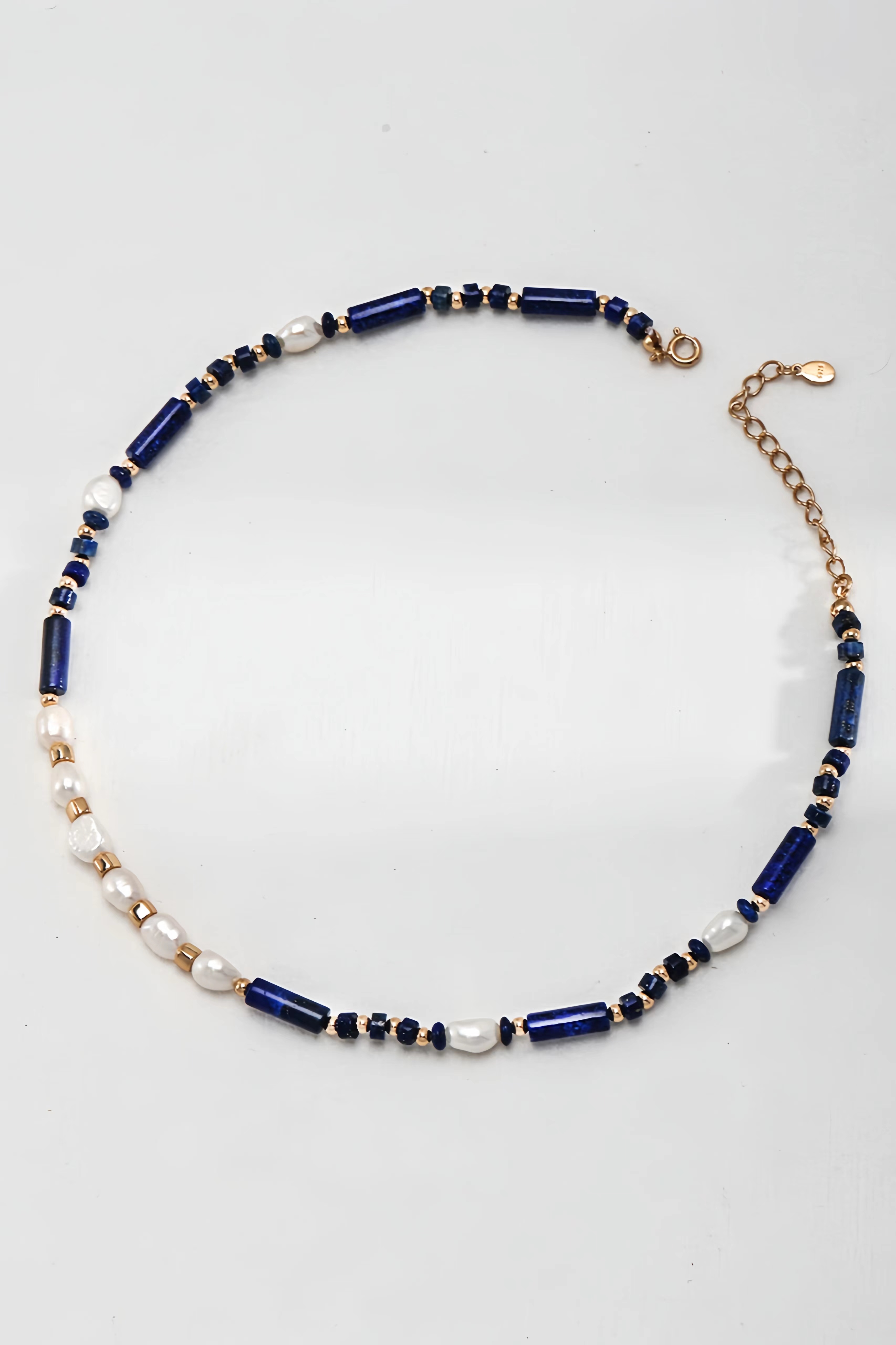 18K S925 Sterling Silver Lapis Lazuli Pearl Fashion Necklace