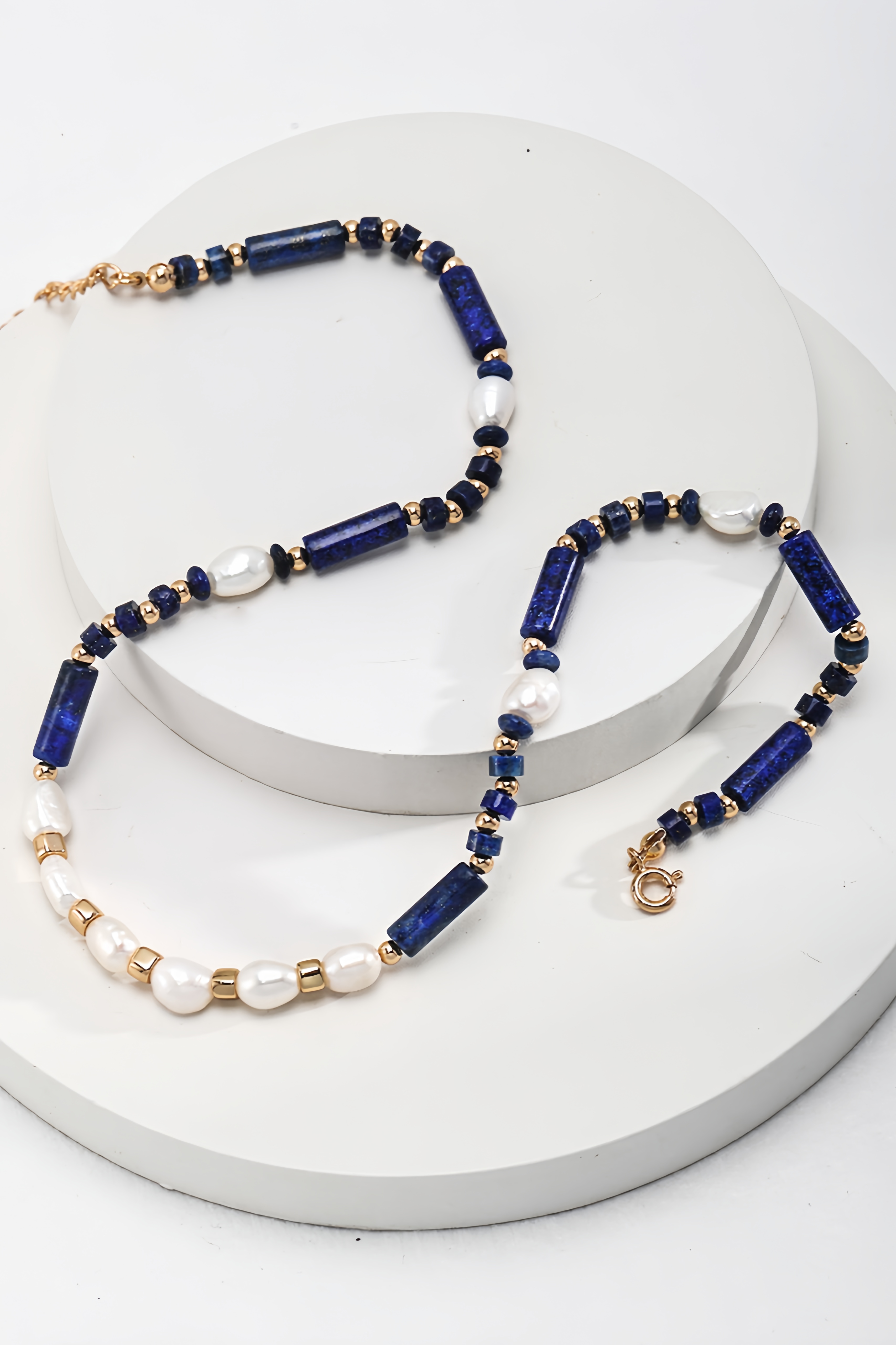 18K S925 Sterling Silver Lapis Lazuli Pearl Fashion Necklace
