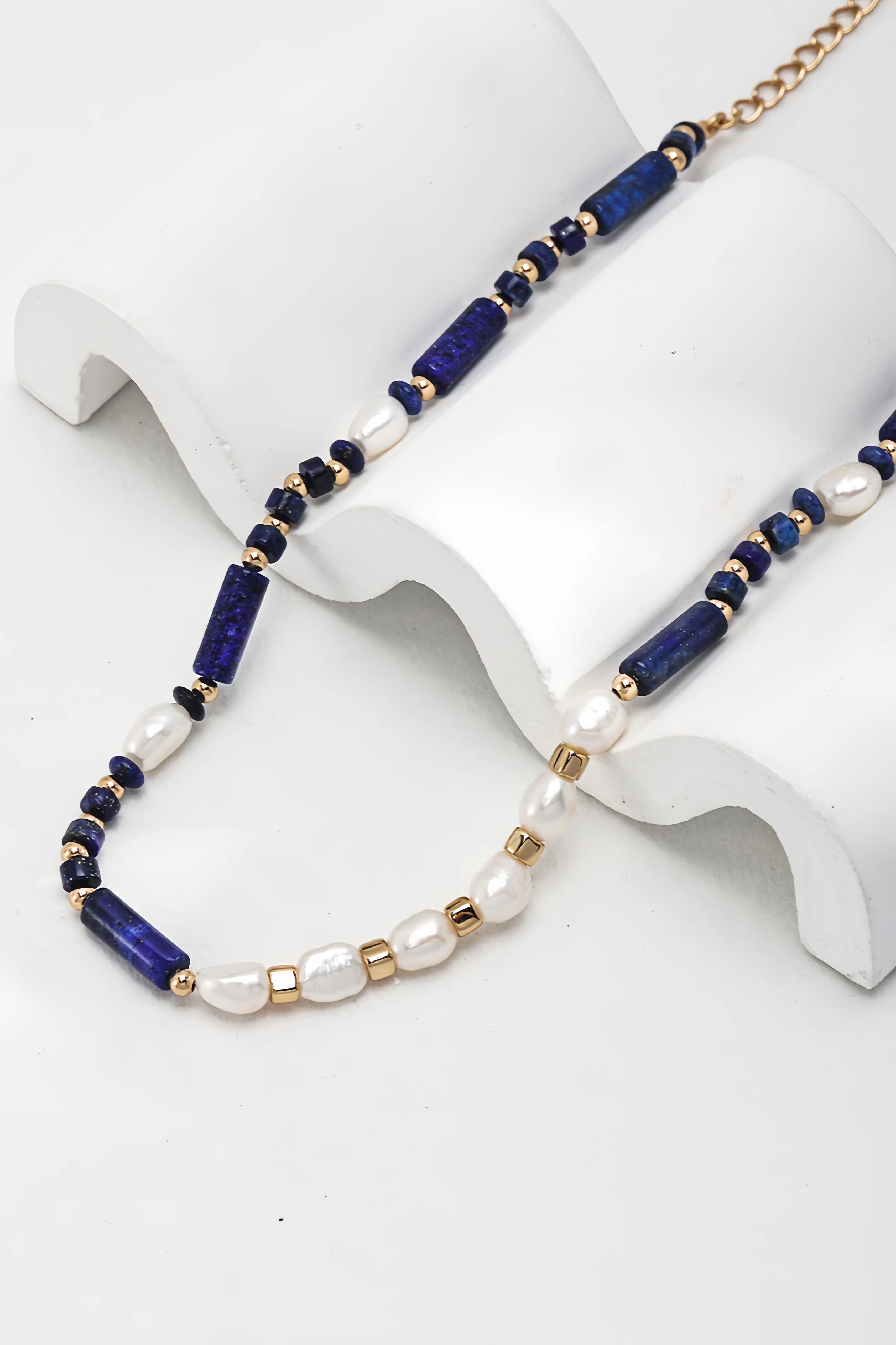 18K S925 Sterling Silver Lapis Lazuli Pearl Fashion Necklace