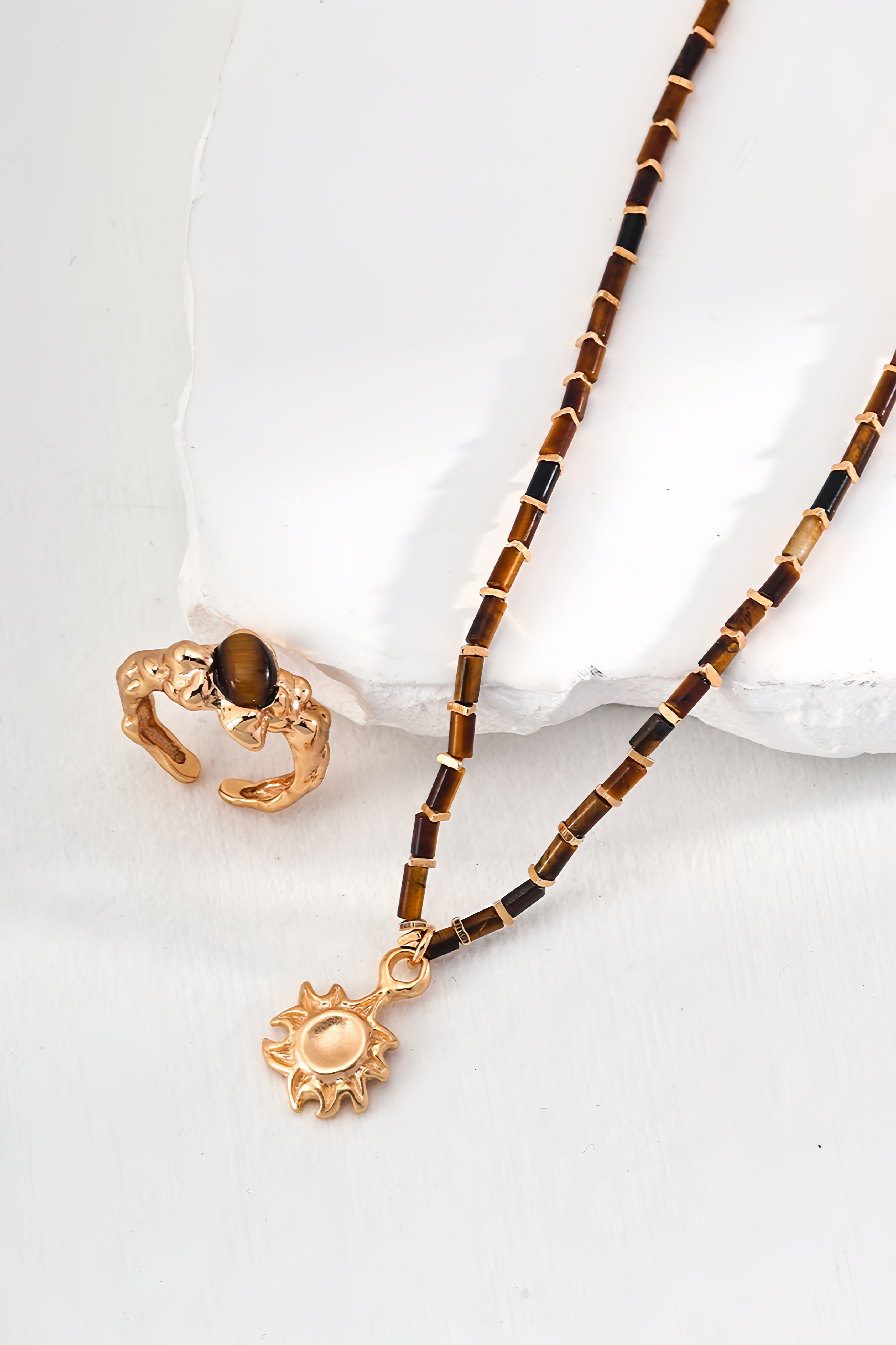 18K S925 sterling silver vintage fashion tiger eye stone series