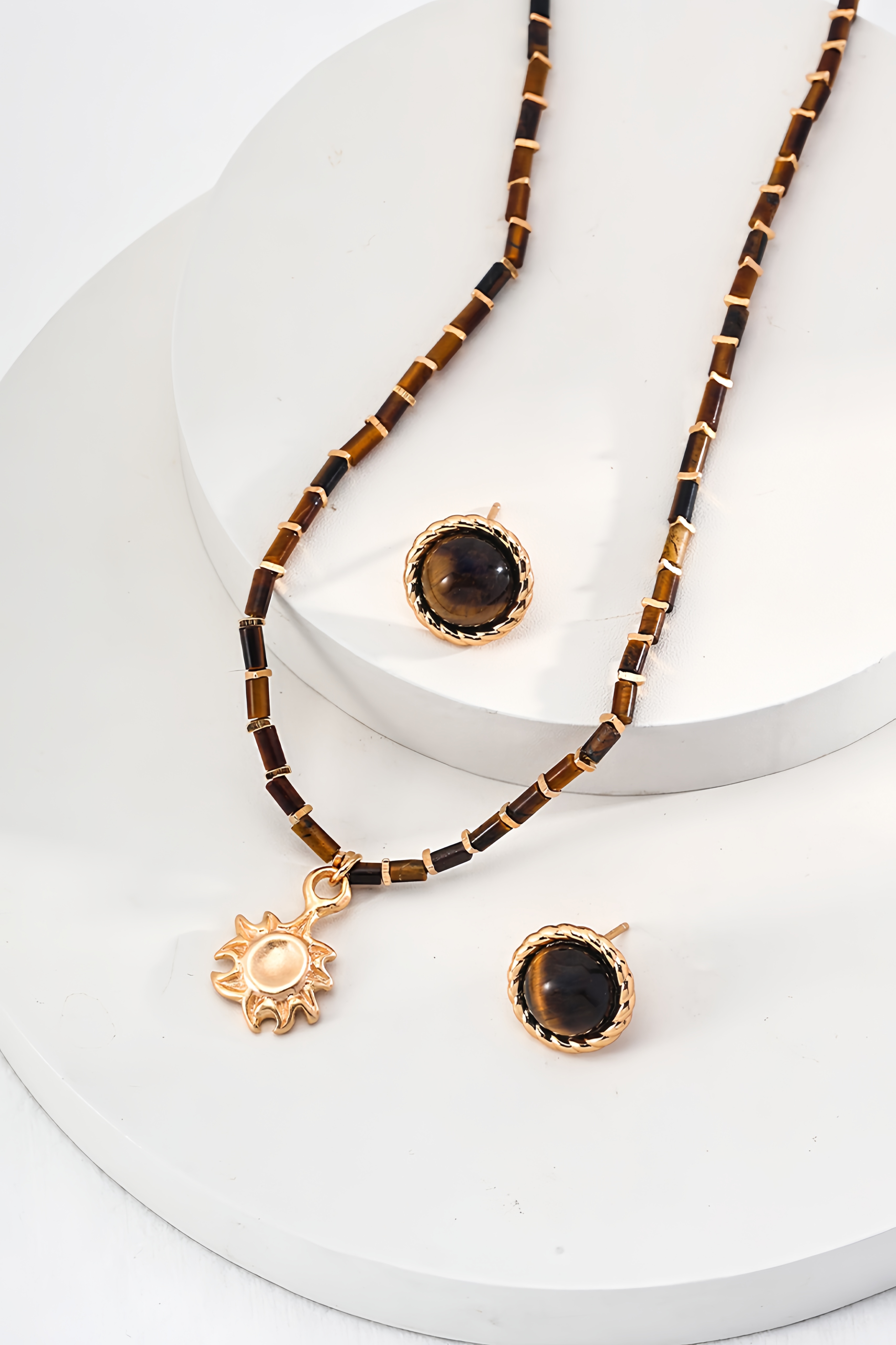 18K S925 sterling silver vintage fashion tiger eye stone series