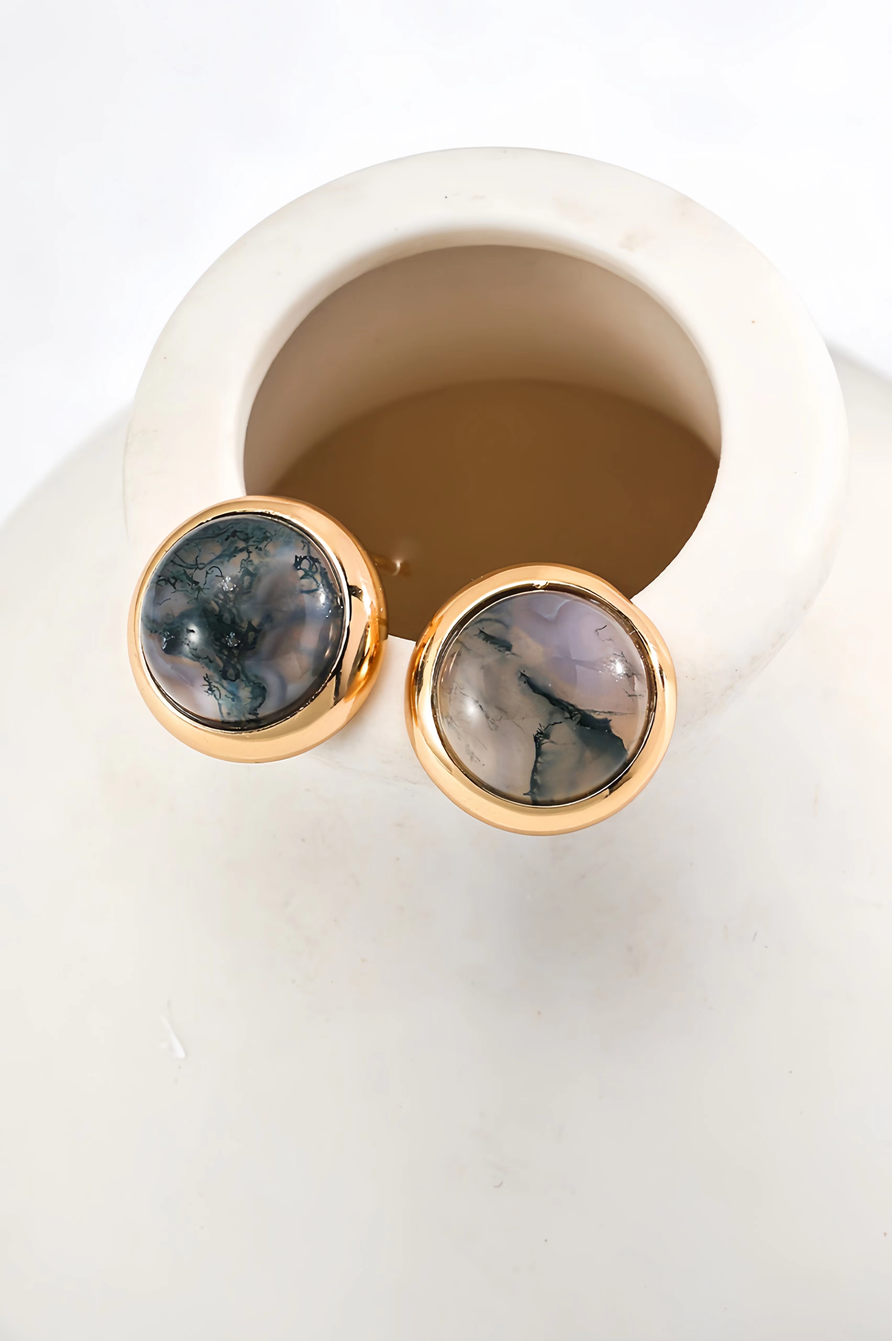 18K S925 Sterling Silver Fashion Elegant Watercress Agate Ring Earrings