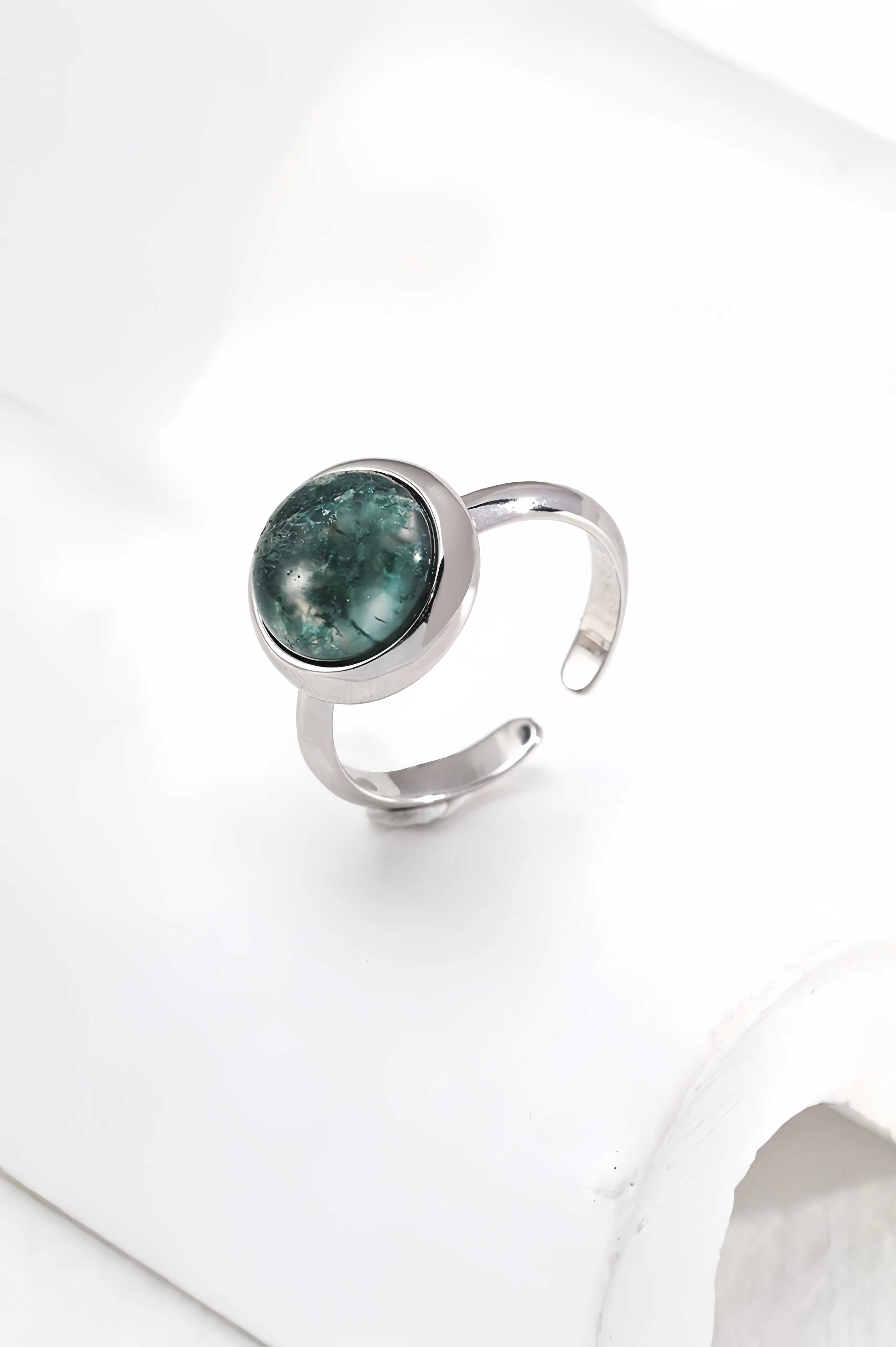 18K S925 Sterling Silver Fashion Elegant Watercress Agate Ring Earrings