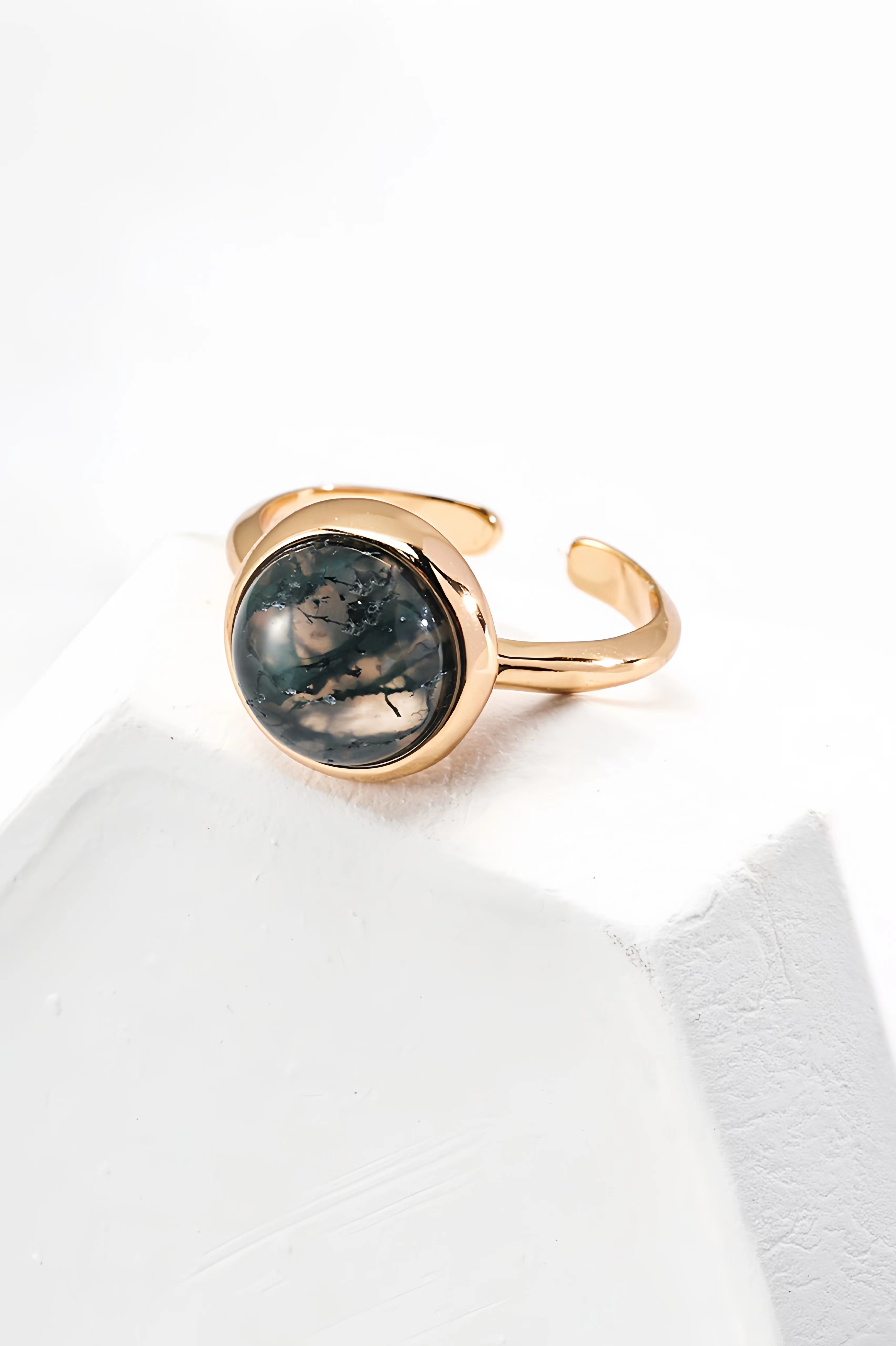 18K S925 Sterling Silver Fashion Elegant Watercress Agate Ring Earrings