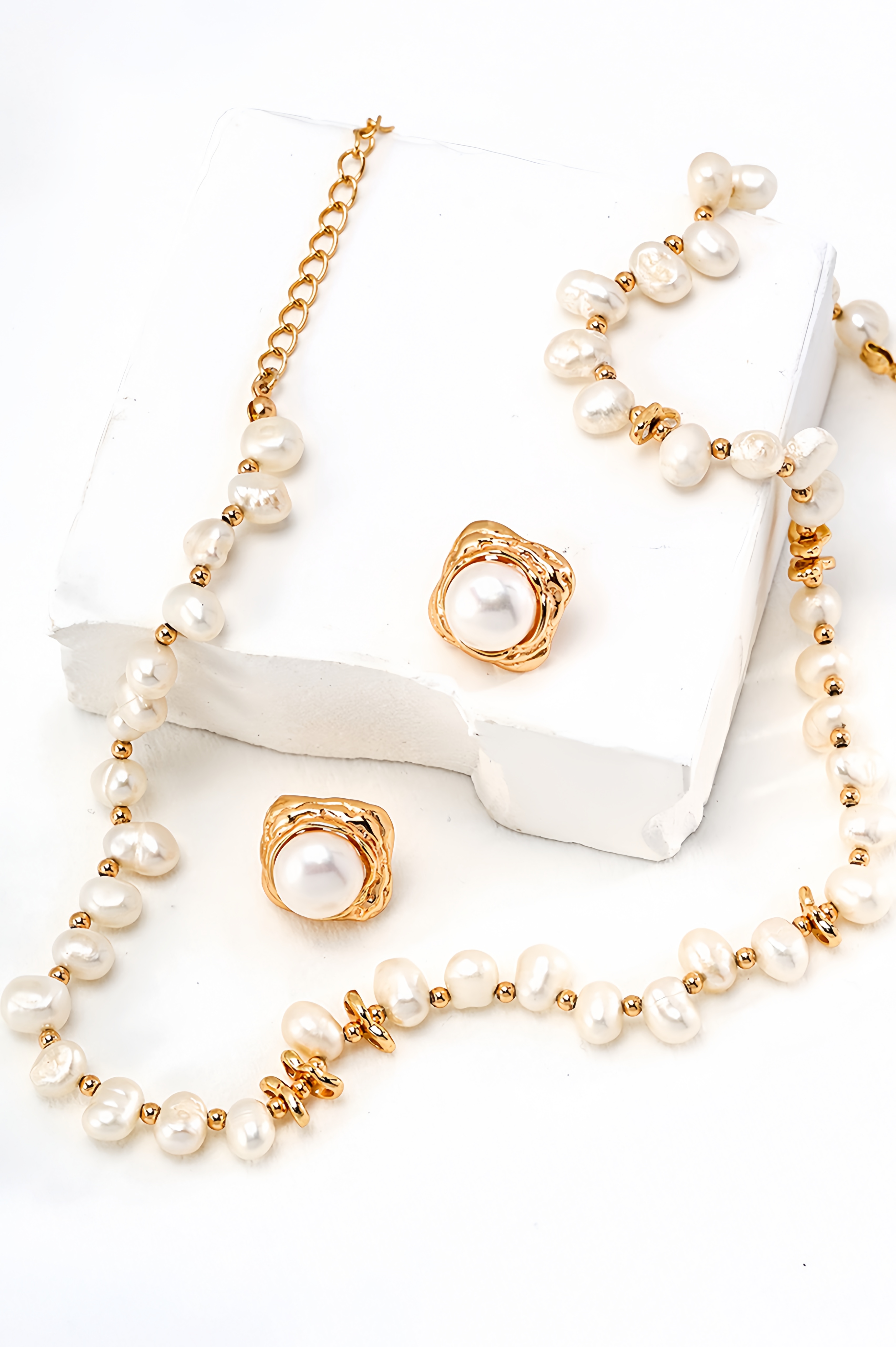  18K S925 Sterling Silver Fashion Elegant Hundred Natural Pearl Earrings Necklace