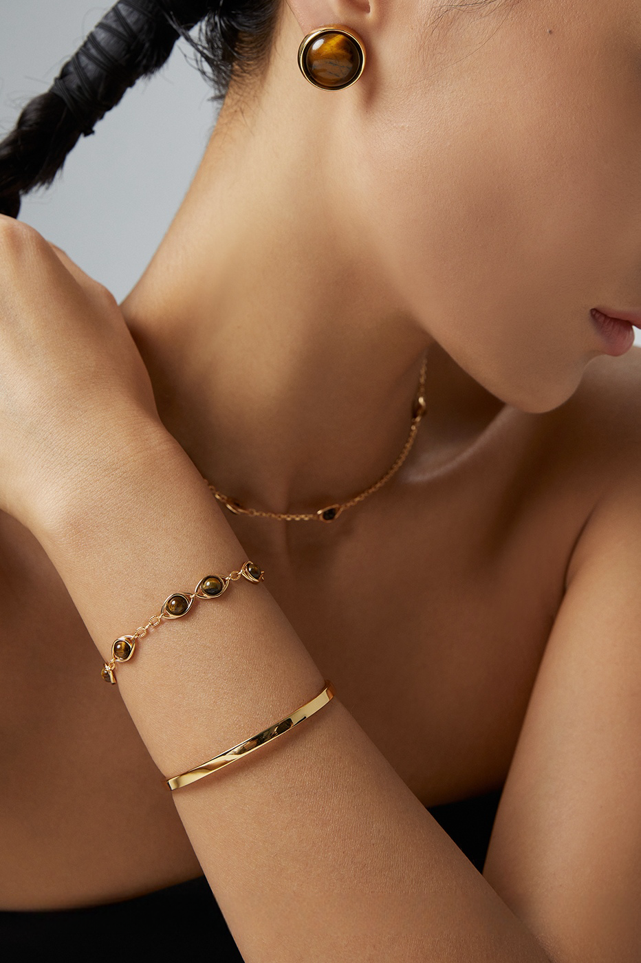 18K S925 Sterling Silver Tiger's Eye Collection Fashion Jewelry