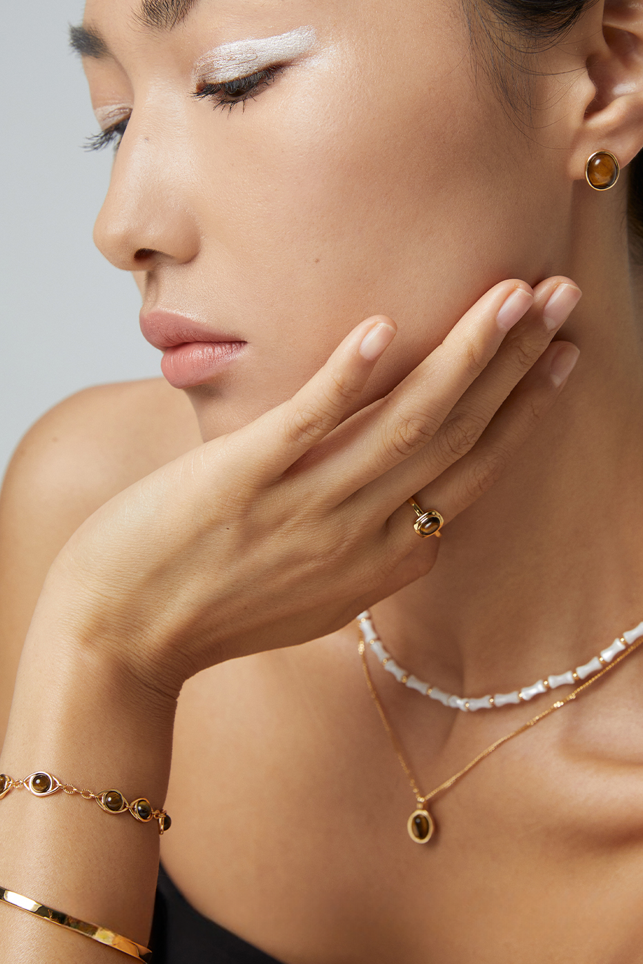 18K S925 Sterling Silver Tiger's Eye Collection Fashion Jewelry