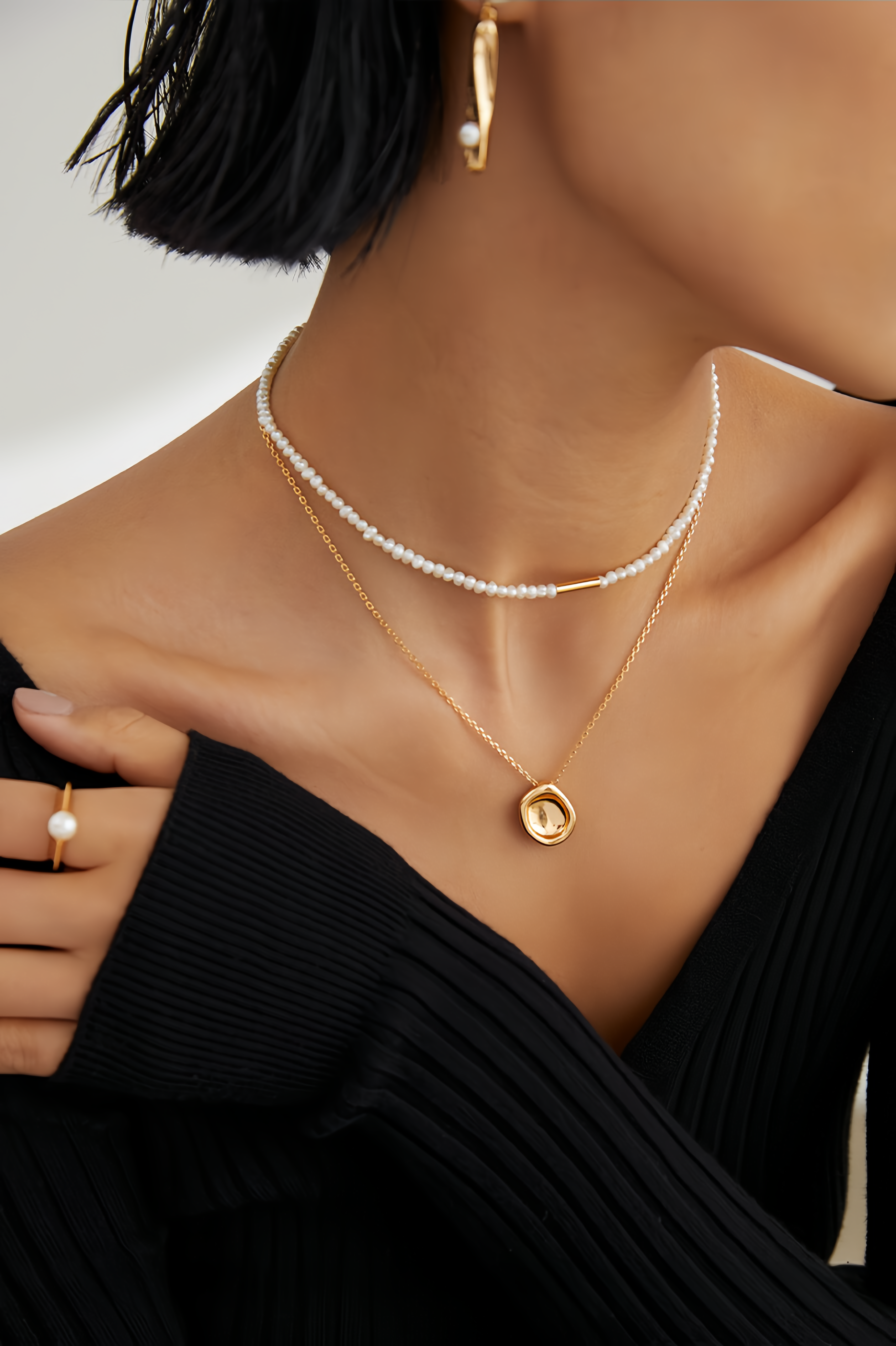 18K S925 Sterling Silver Fashion Premium Pearl Ring Necklace Collection