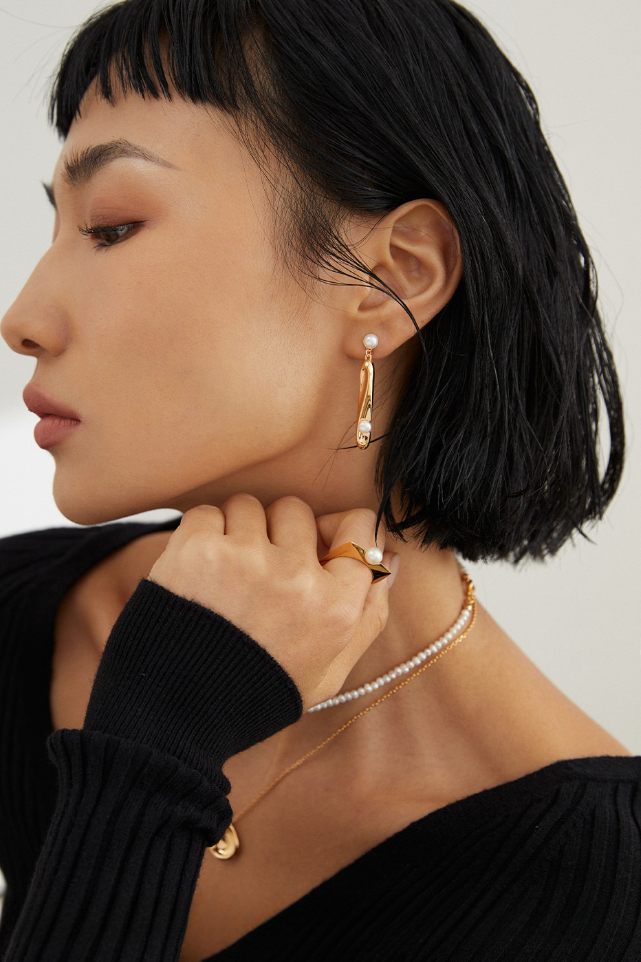 18K S925 Sterling Silver Fashion Premium Pearl Ring Necklace Collection