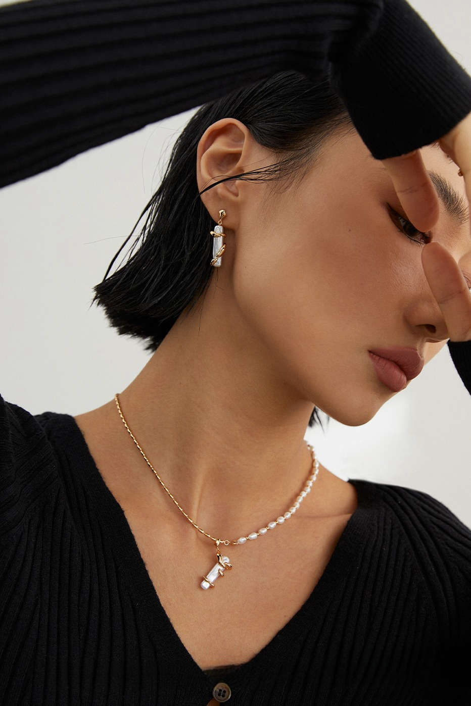 18K S925 sterling silver fashion romantic personality pearl earrings necklace ring