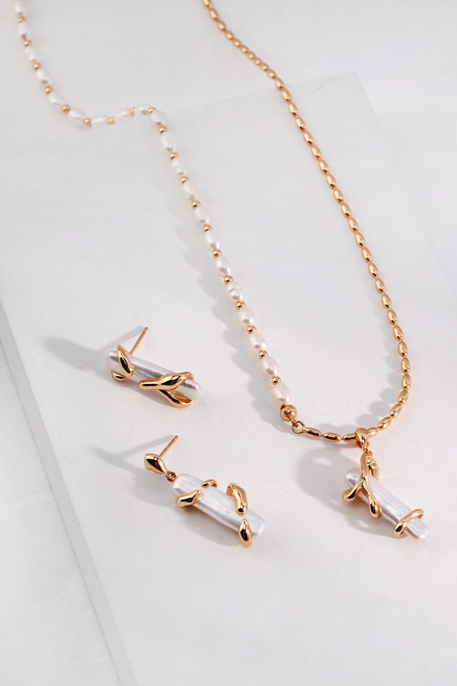 18K S925 sterling silver fashion romantic personality pearl earrings necklace ring