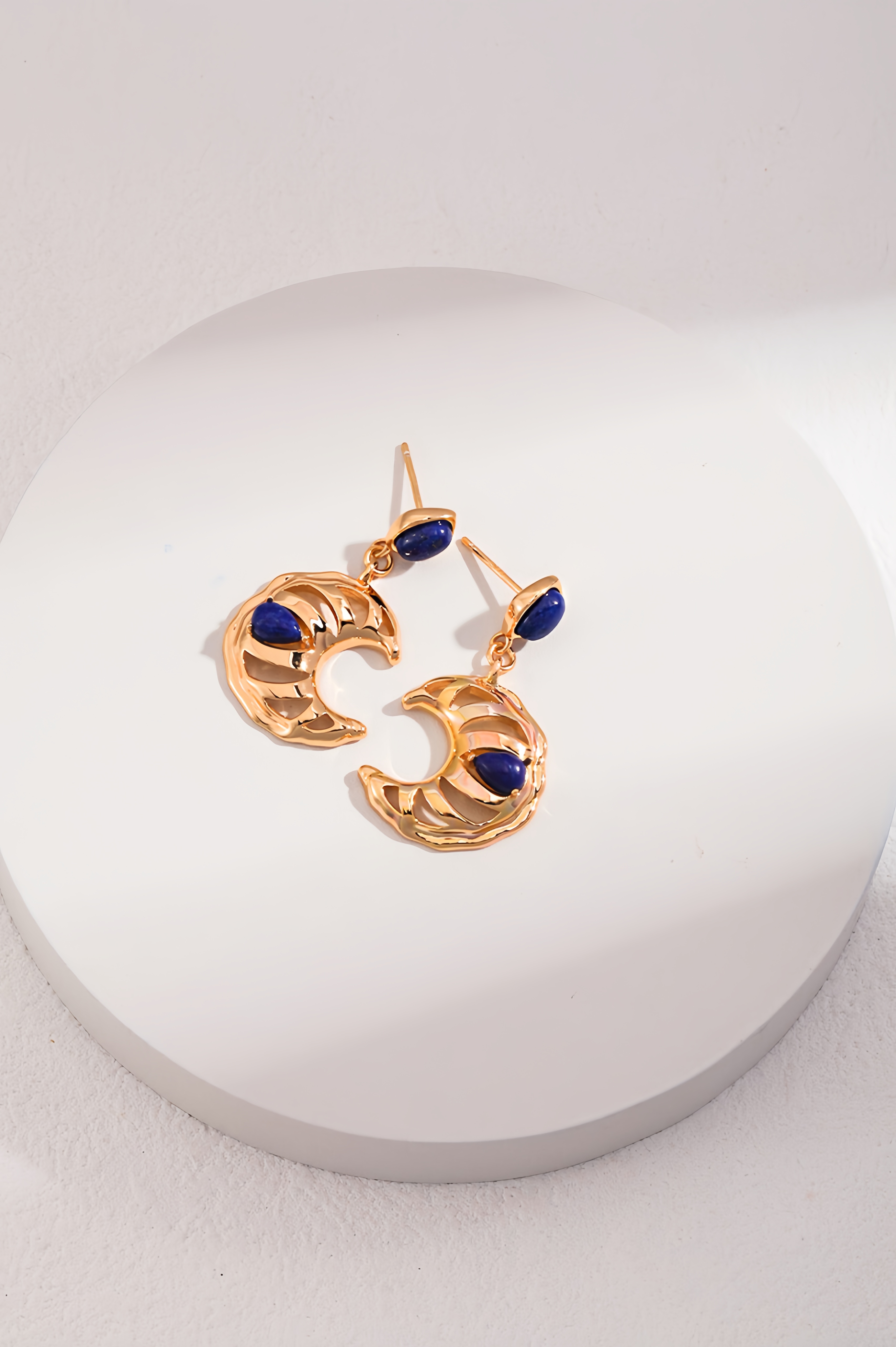 18K S925 Sterling Silver Fashion Simple Peplum Earrings Necklace Bracelet Lapis Lazuli Series