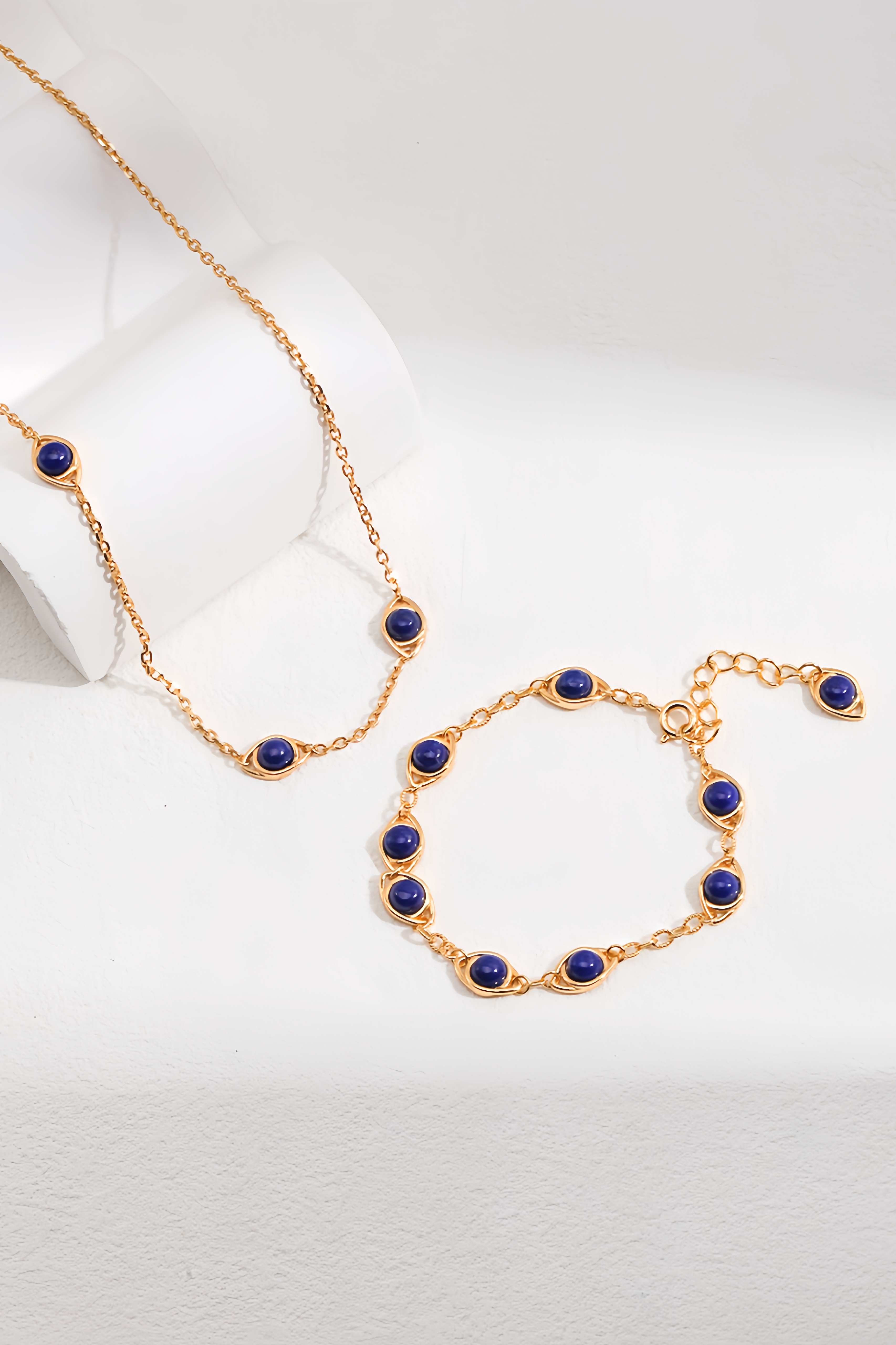 18K S925 Sterling Silver Fashion Simple Peplum Earrings Necklace Bracelet Lapis Lazuli Series