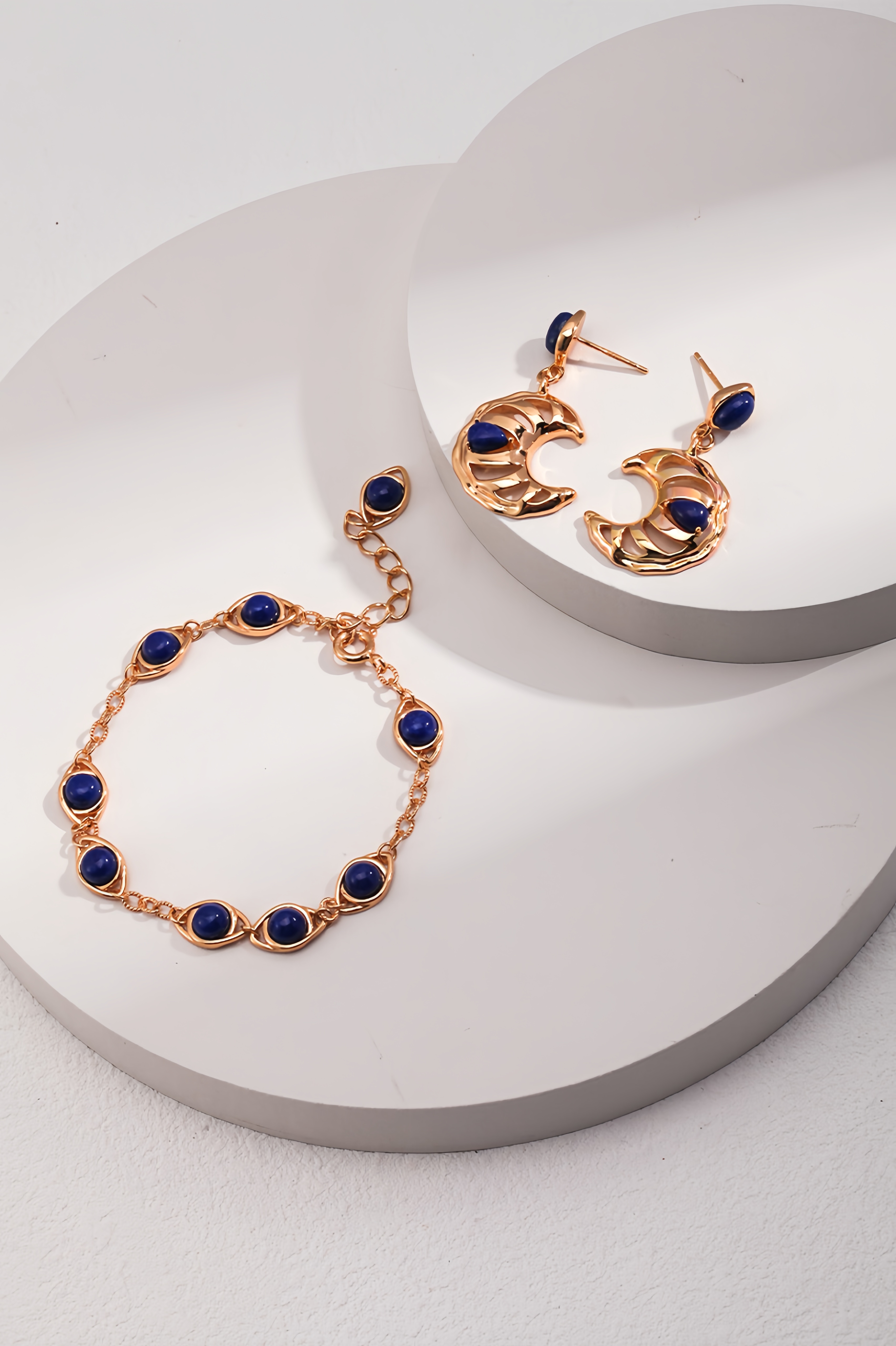 18K S925 Sterling Silver Fashion Simple Peplum Earrings Necklace Bracelet Lapis Lazuli Series