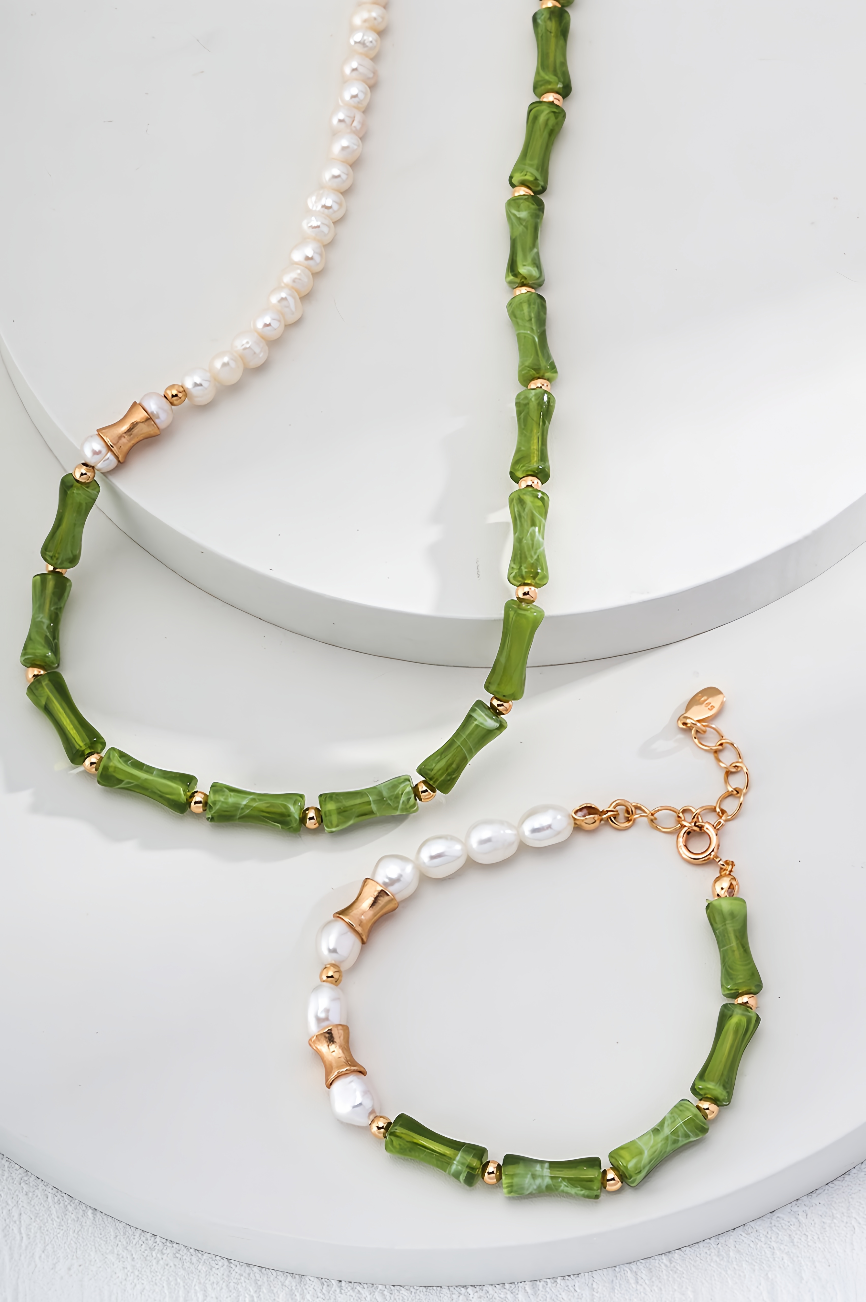 18K S925 Sterling Silver Fashion Unique Bracelet Necklace Bamboo Pearl Series