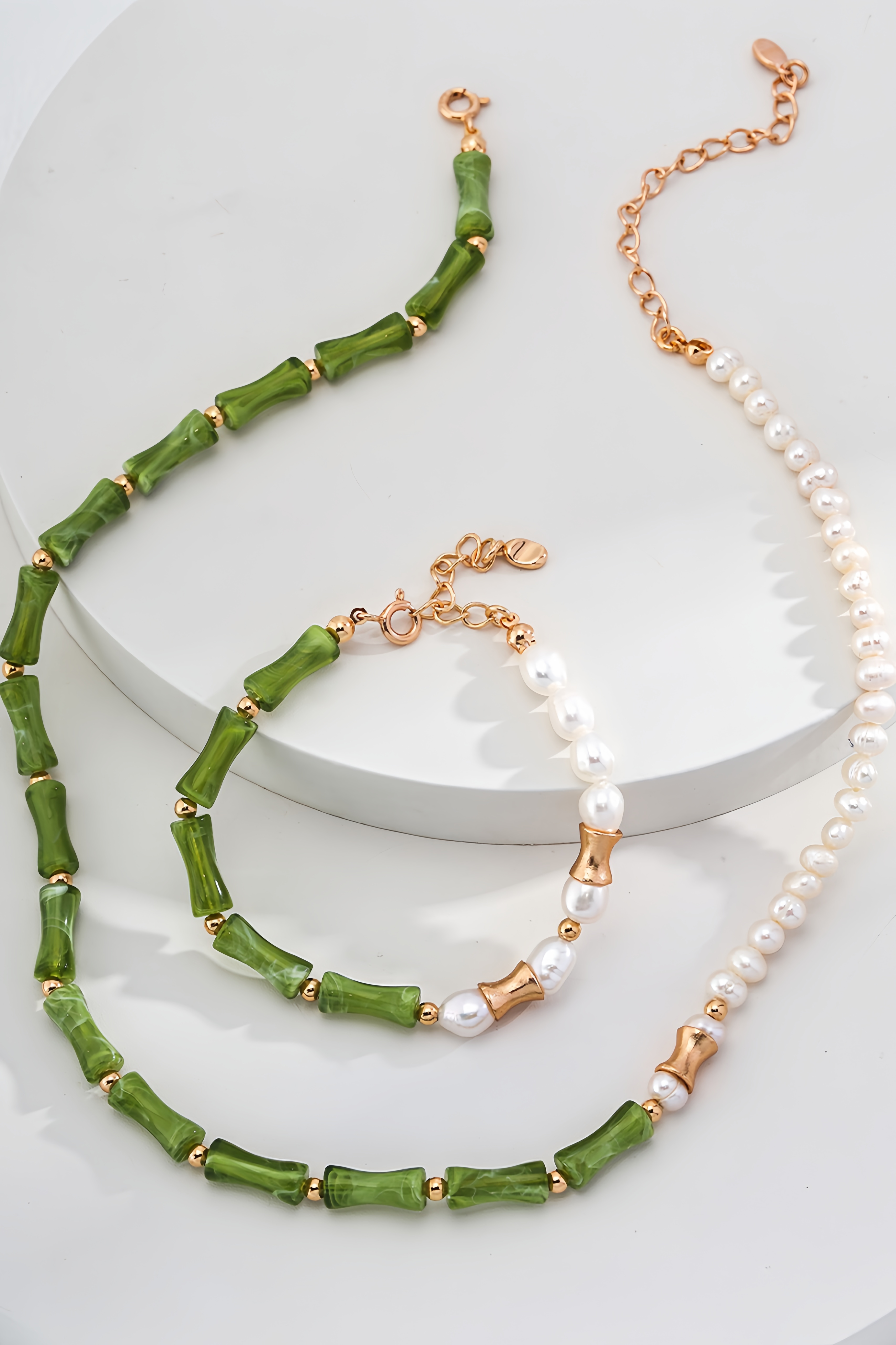 18K S925 Sterling Silver Fashion Unique Bracelet Necklace Bamboo Pearl Series