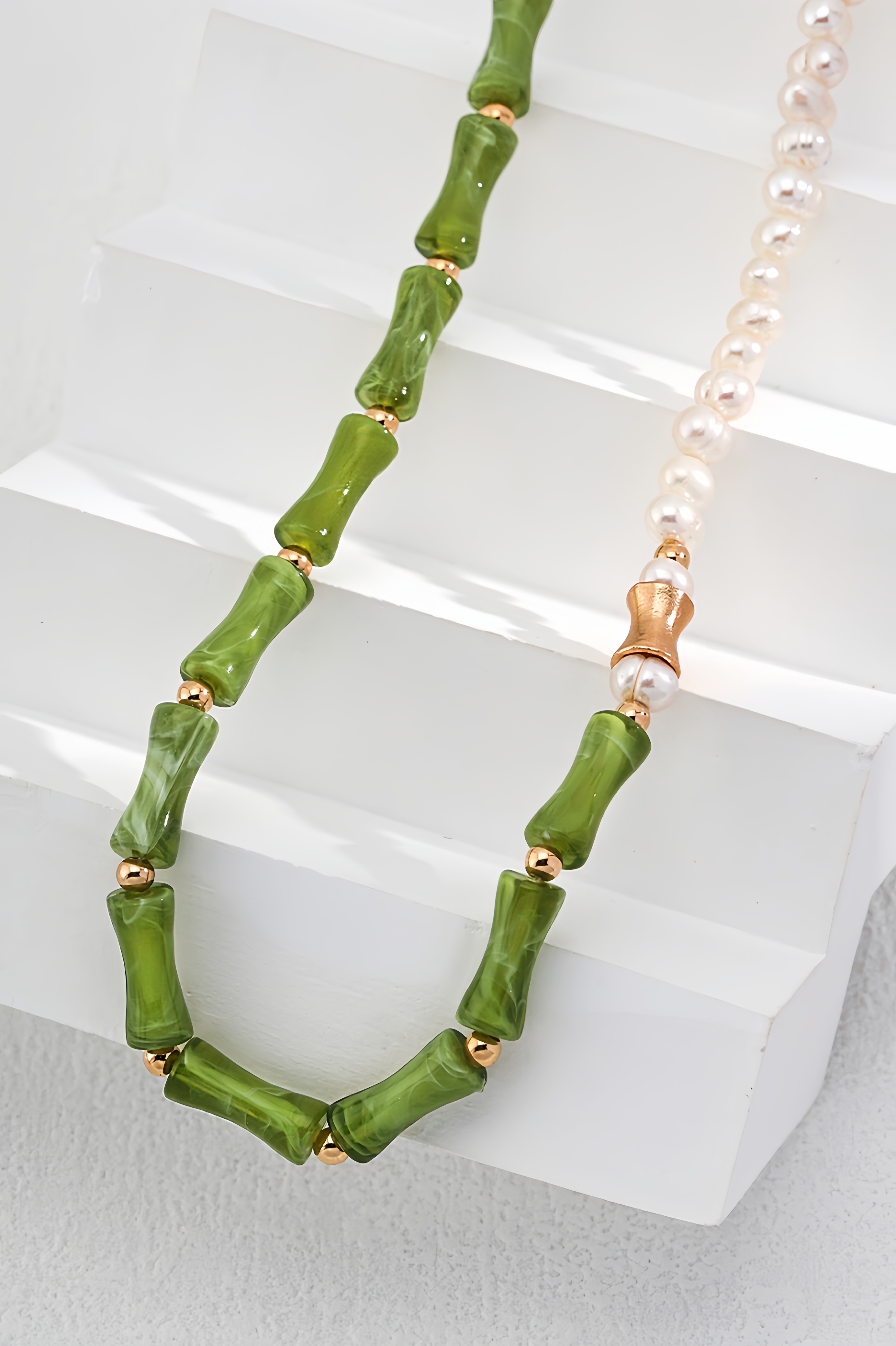 18K S925 Sterling Silver Fashion Unique Bracelet Necklace Bamboo Pearl Series