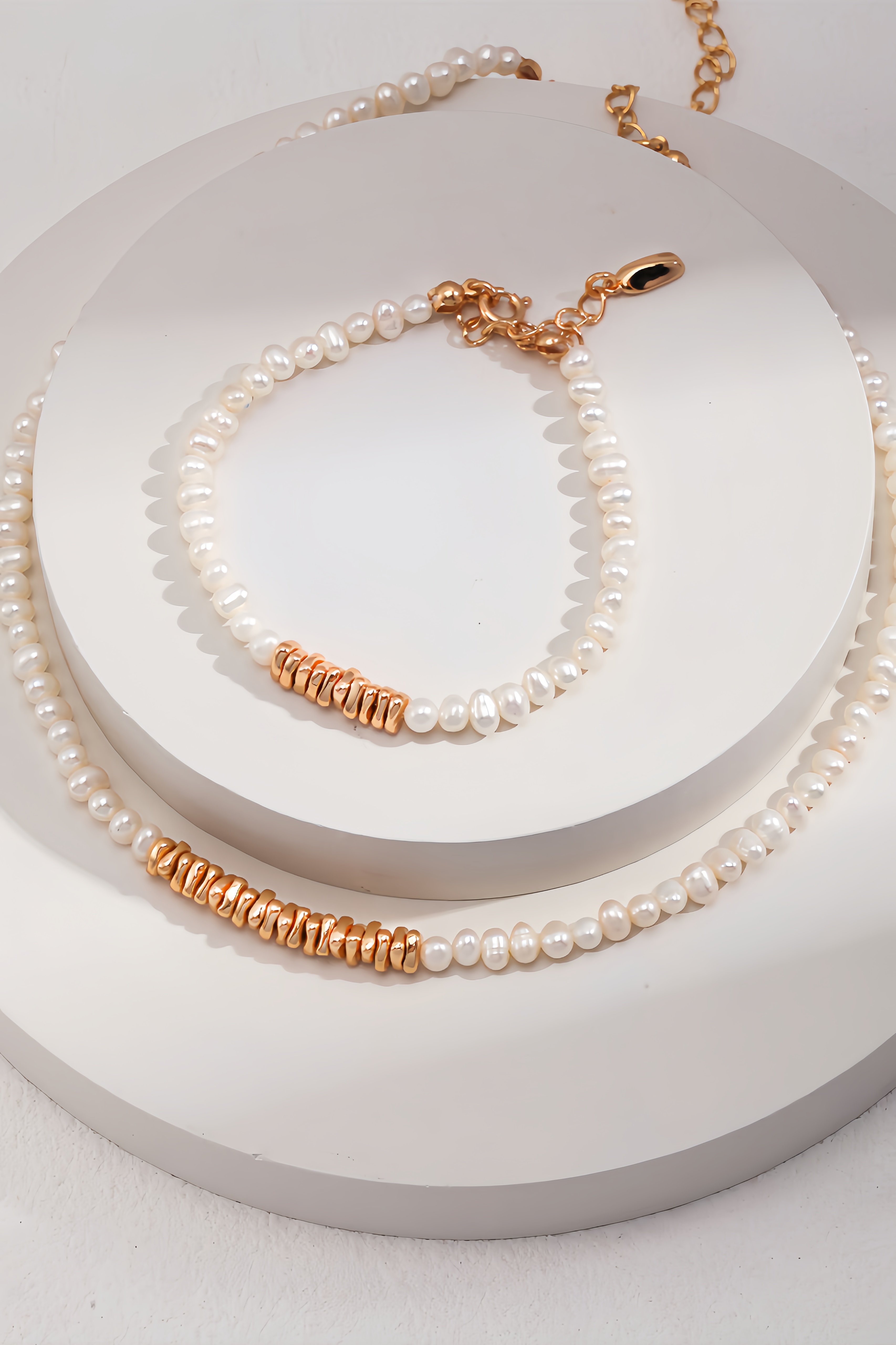 18K S925 Sterling Silver Fashion Premium Feeling Pearl Bracelet Necklace Series