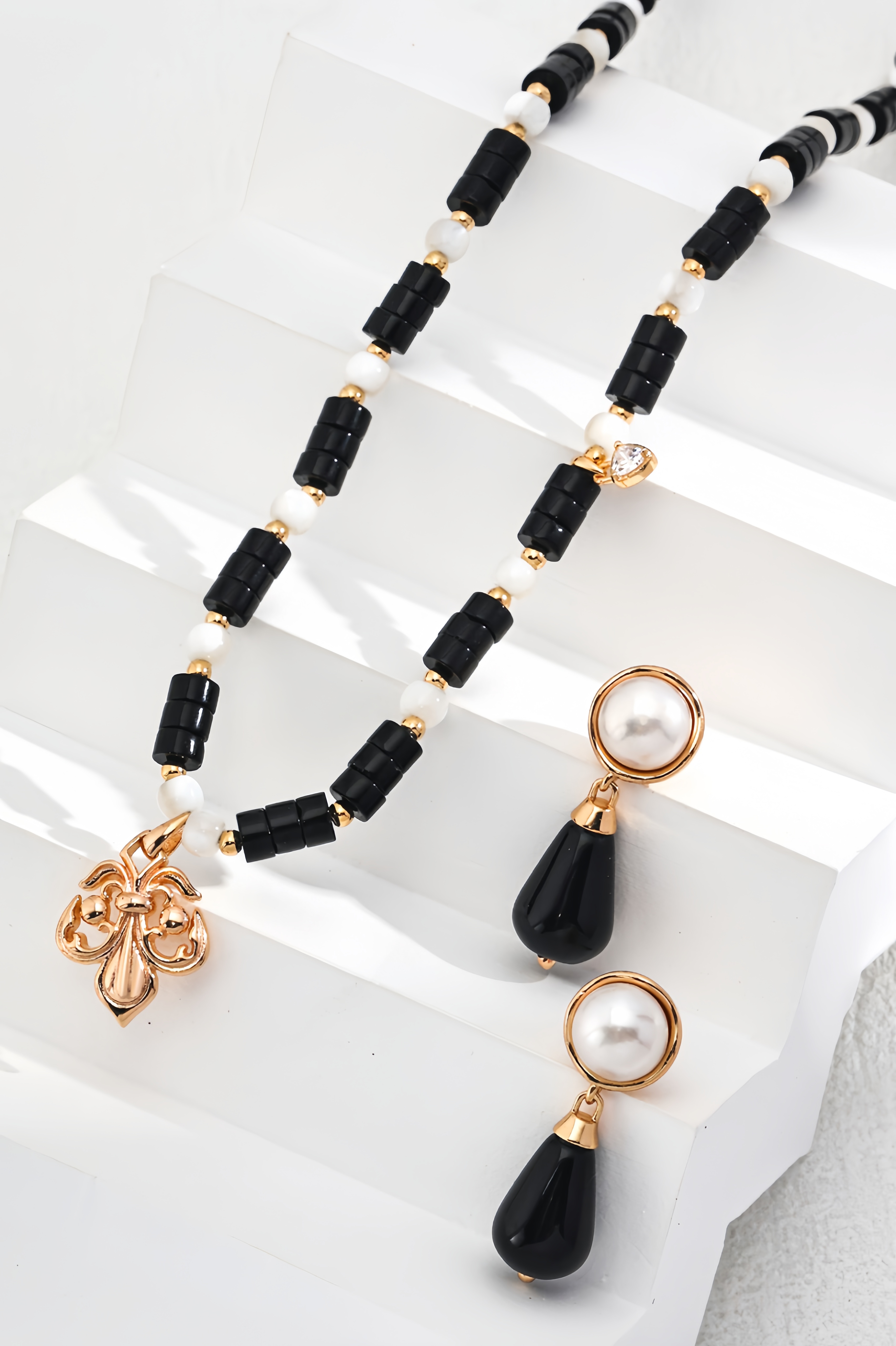 18K S925 Sterling Silver Fashion Vintage Personalized Pearl Earrings Necklace