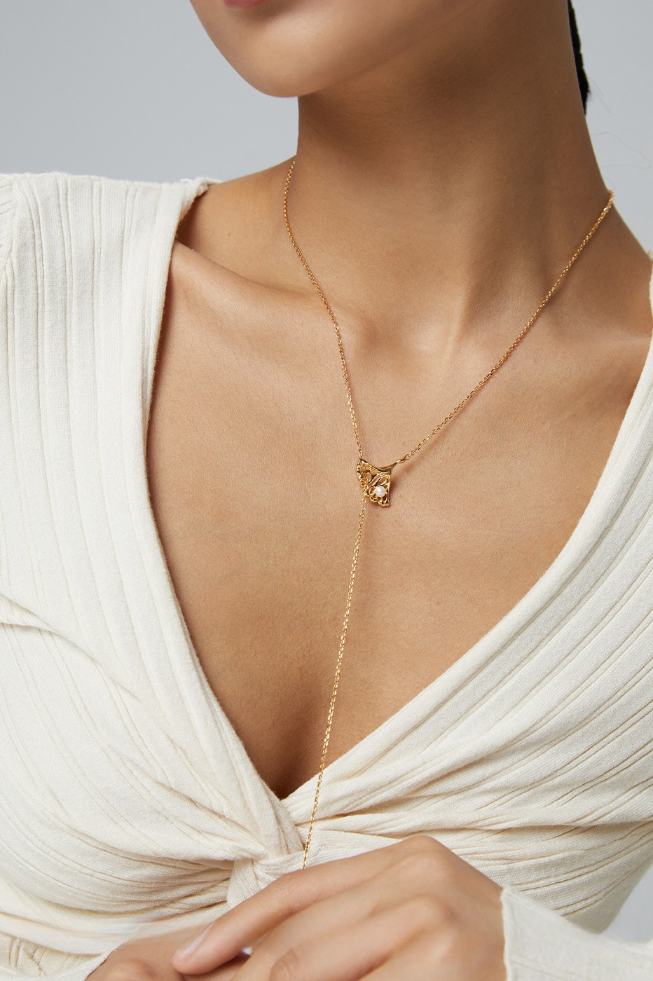 18K S925 Sterling Silver Fashion Simple Premium Feeling Pearl Necklace