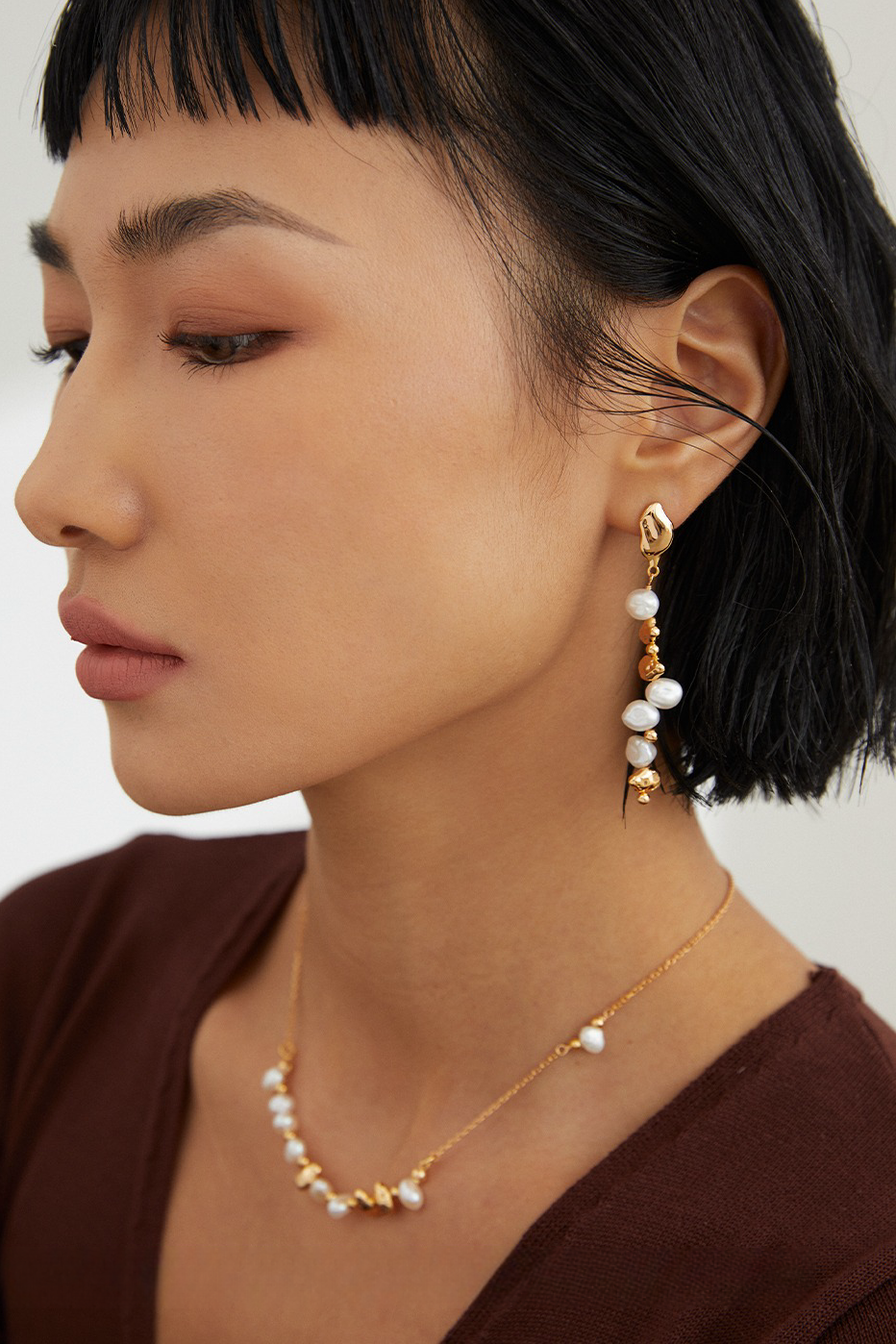 18K S925 Sterling Silver Fashion Elegant Personalized Pearl Earrings Bracelet Necklace Ring Series