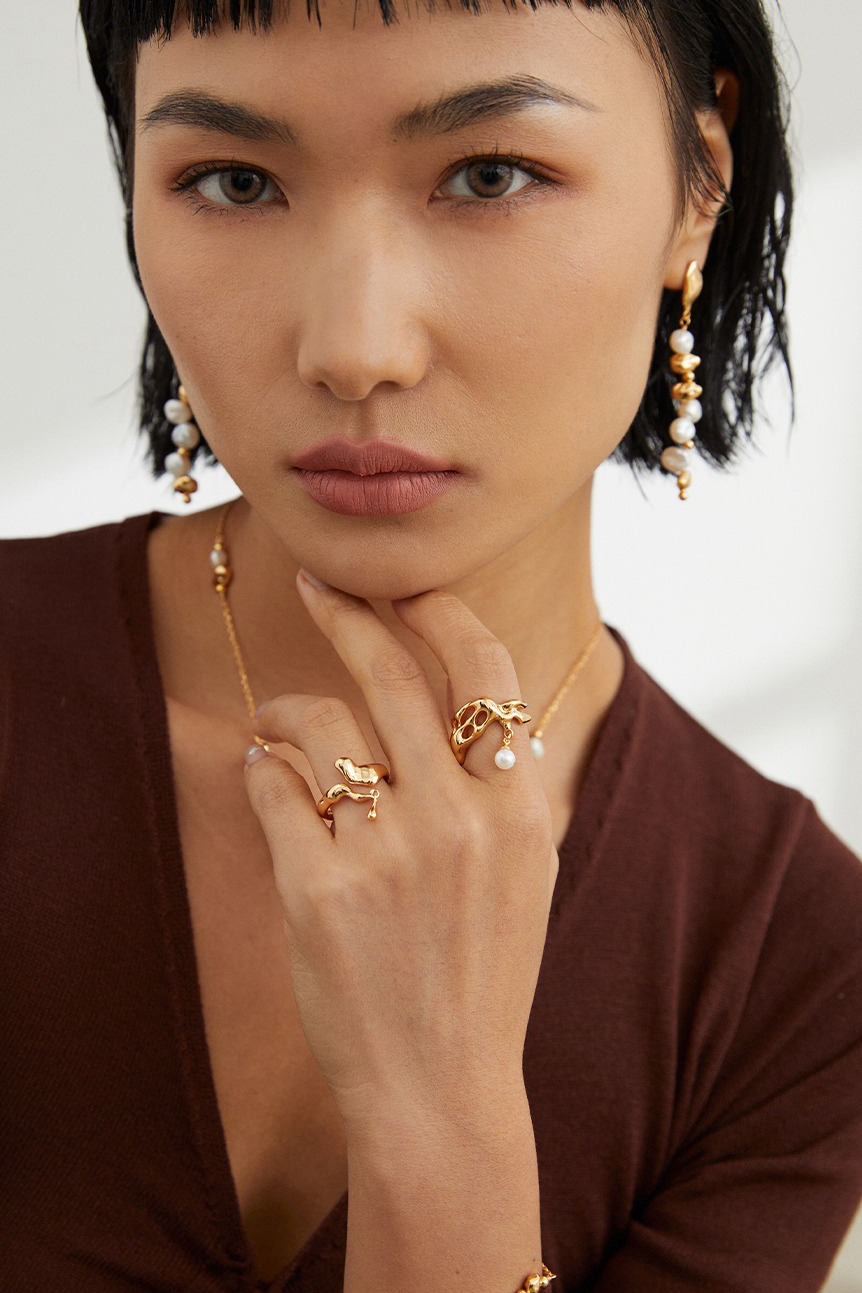 18K S925 Sterling Silver Fashion Elegant Personalized Pearl Earrings Bracelet Necklace Ring Series