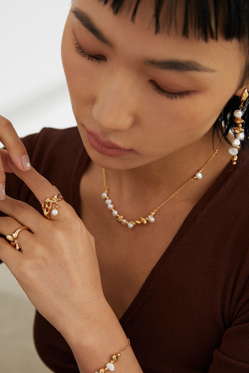 18K S925 Sterling Silver Fashion Elegant Personalized Pearl Earrings Bracelet Necklace Ring Series