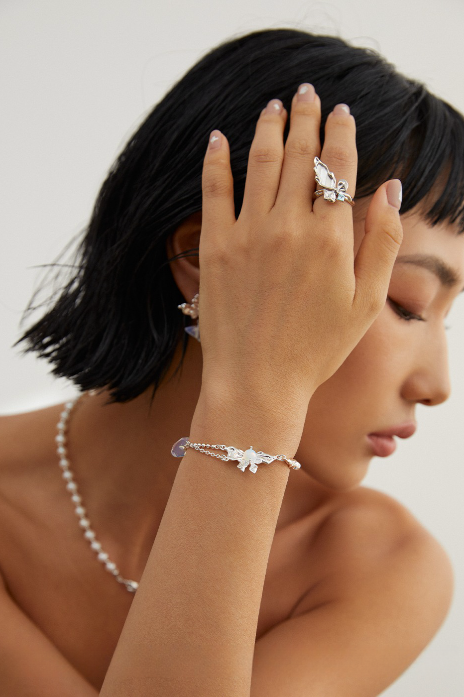 18K S925 sterling silver fashion personality romantic pearl opal earrings necklace bracelet ring