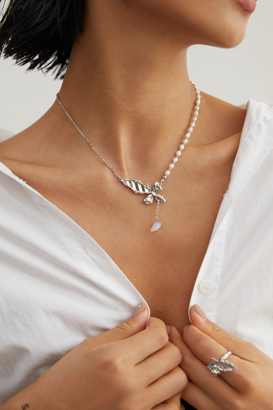 18K S925 sterling silver fashion personality romantic pearl opal earrings necklace bracelet ring