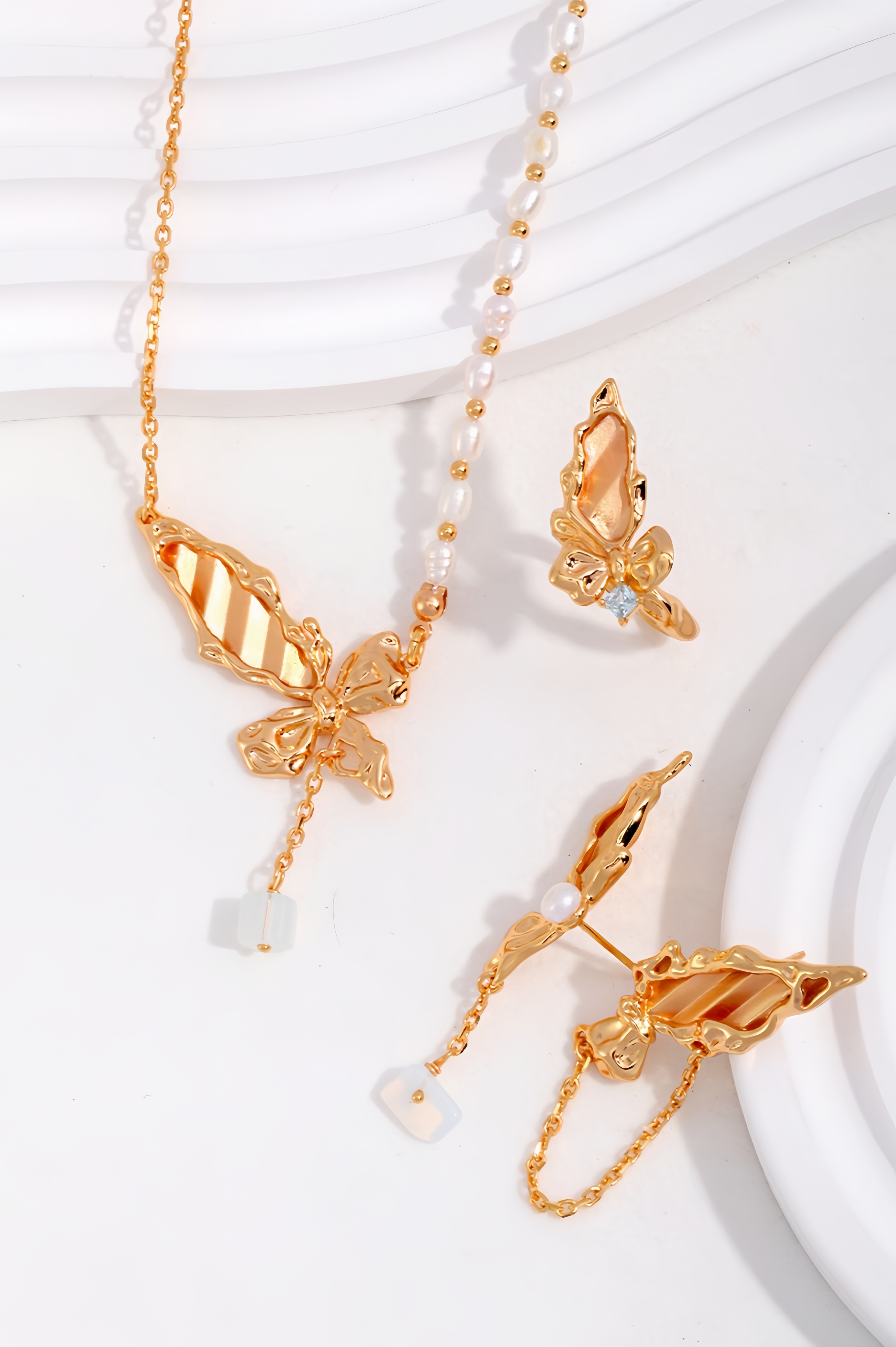 18K S925 sterling silver fashion personality romantic pearl opal earrings necklace bracelet ring