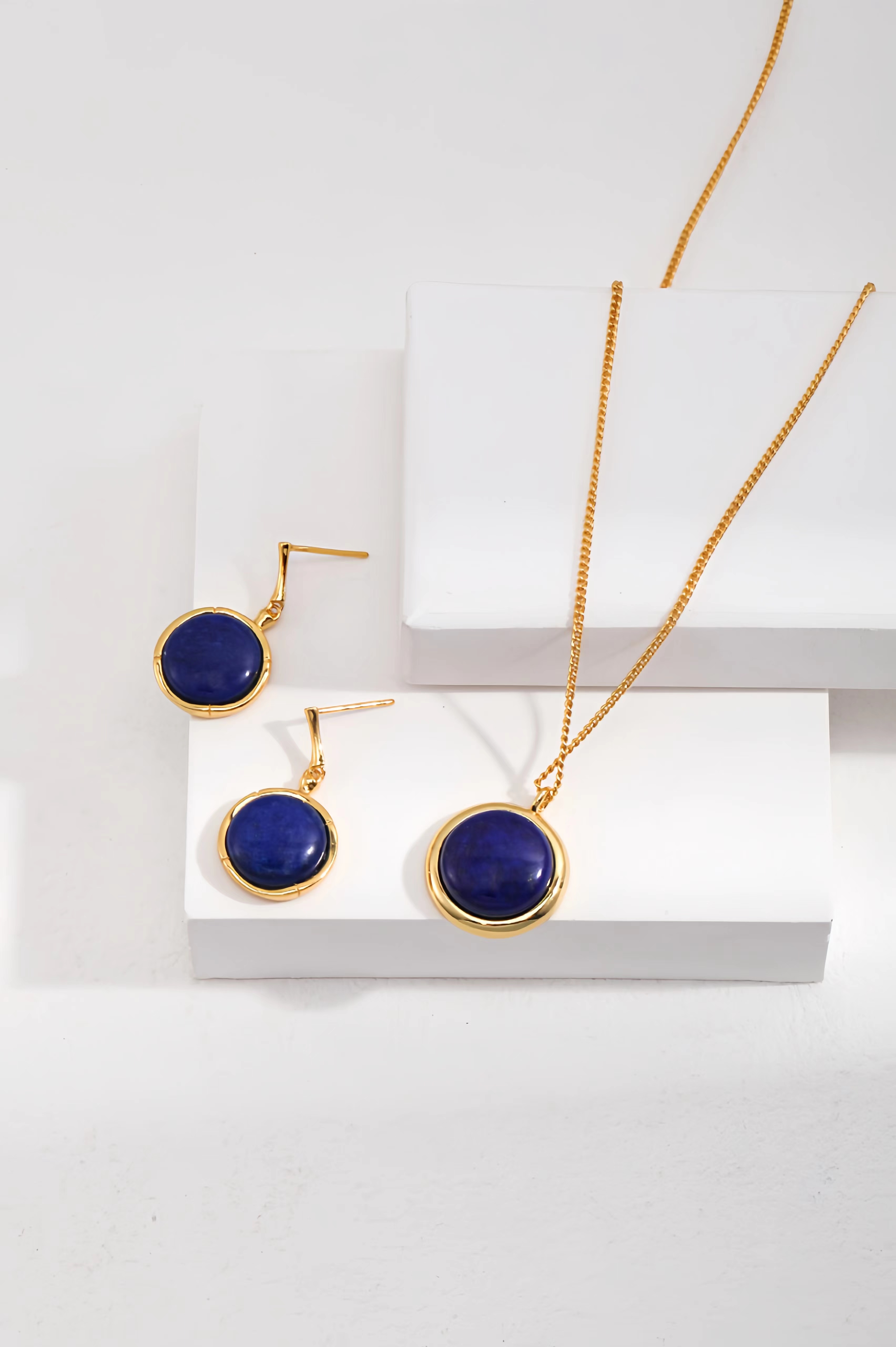 18K S925 Sterling Silver Fashion Noble Premium Lapis Lazuli Earrings Necklace Ring