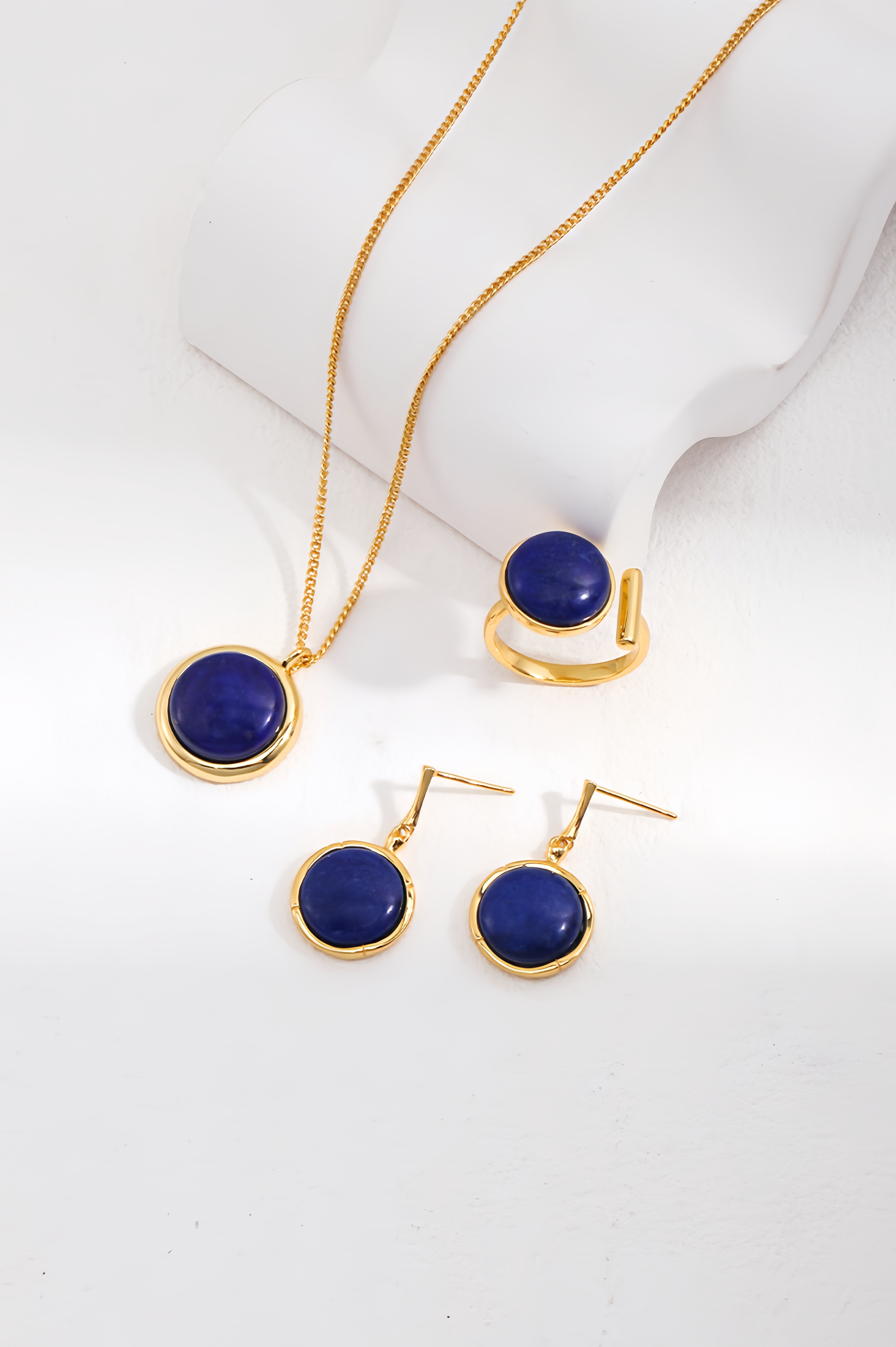 18K S925 Sterling Silver Fashion Noble Premium Lapis Lazuli Earrings Necklace Ring