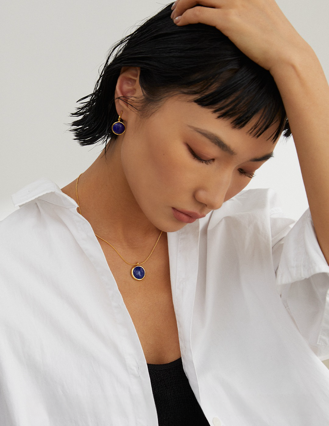 18K S925 Sterling Silver Fashion Noble Premium Lapis Lazuli Earrings Necklace Ring