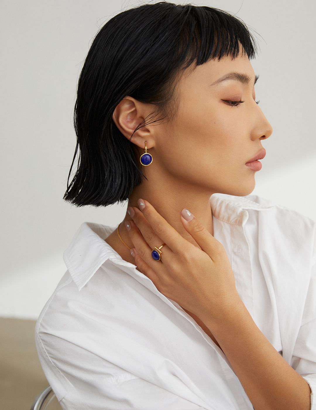 18K S925 Sterling Silver Fashion Noble Premium Lapis Lazuli Earrings Necklace Ring