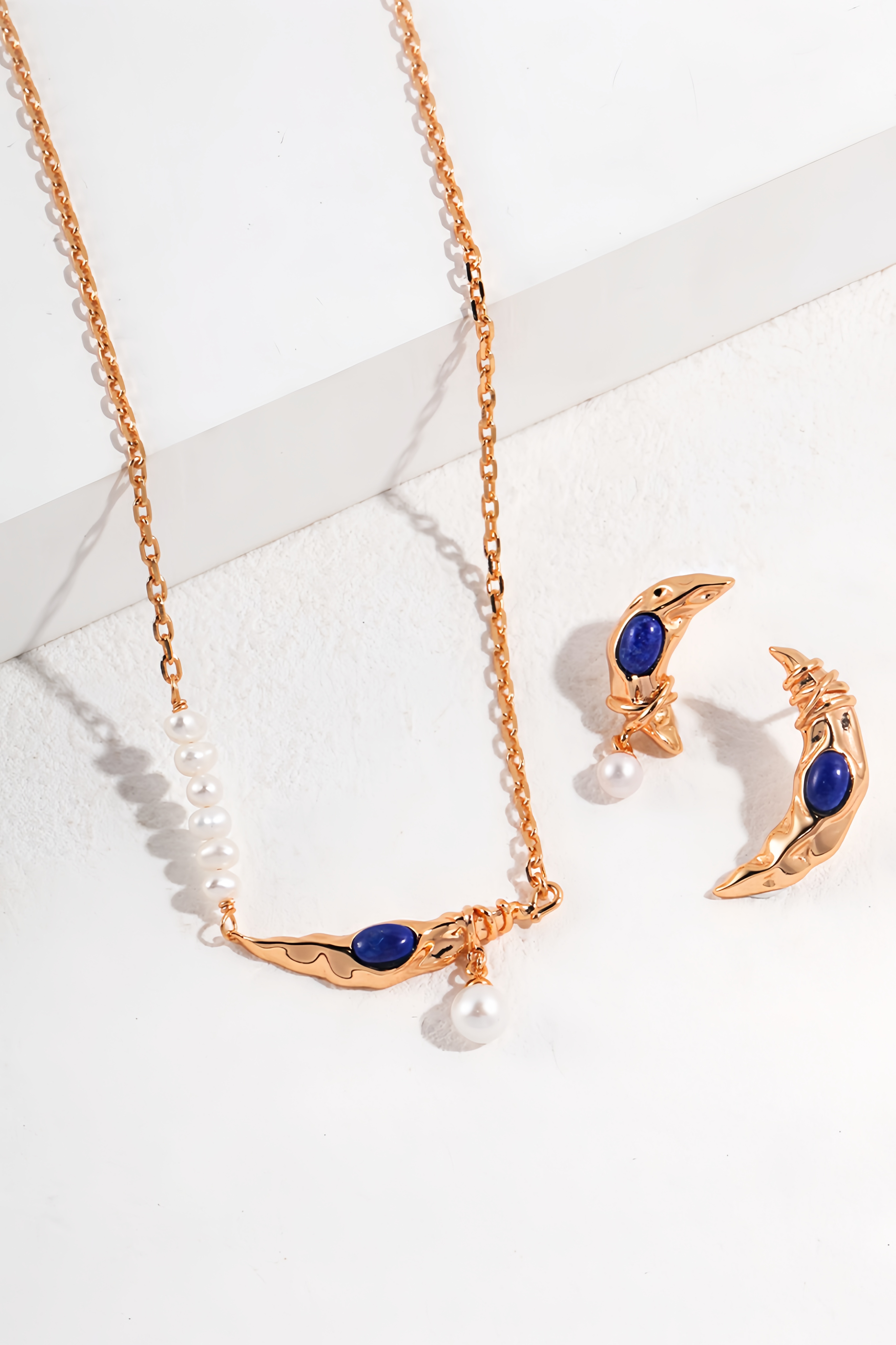 18K S925 Sterling Silver Fashion Vintage Premium Elegant Lapis Lazuli Earrings Necklace