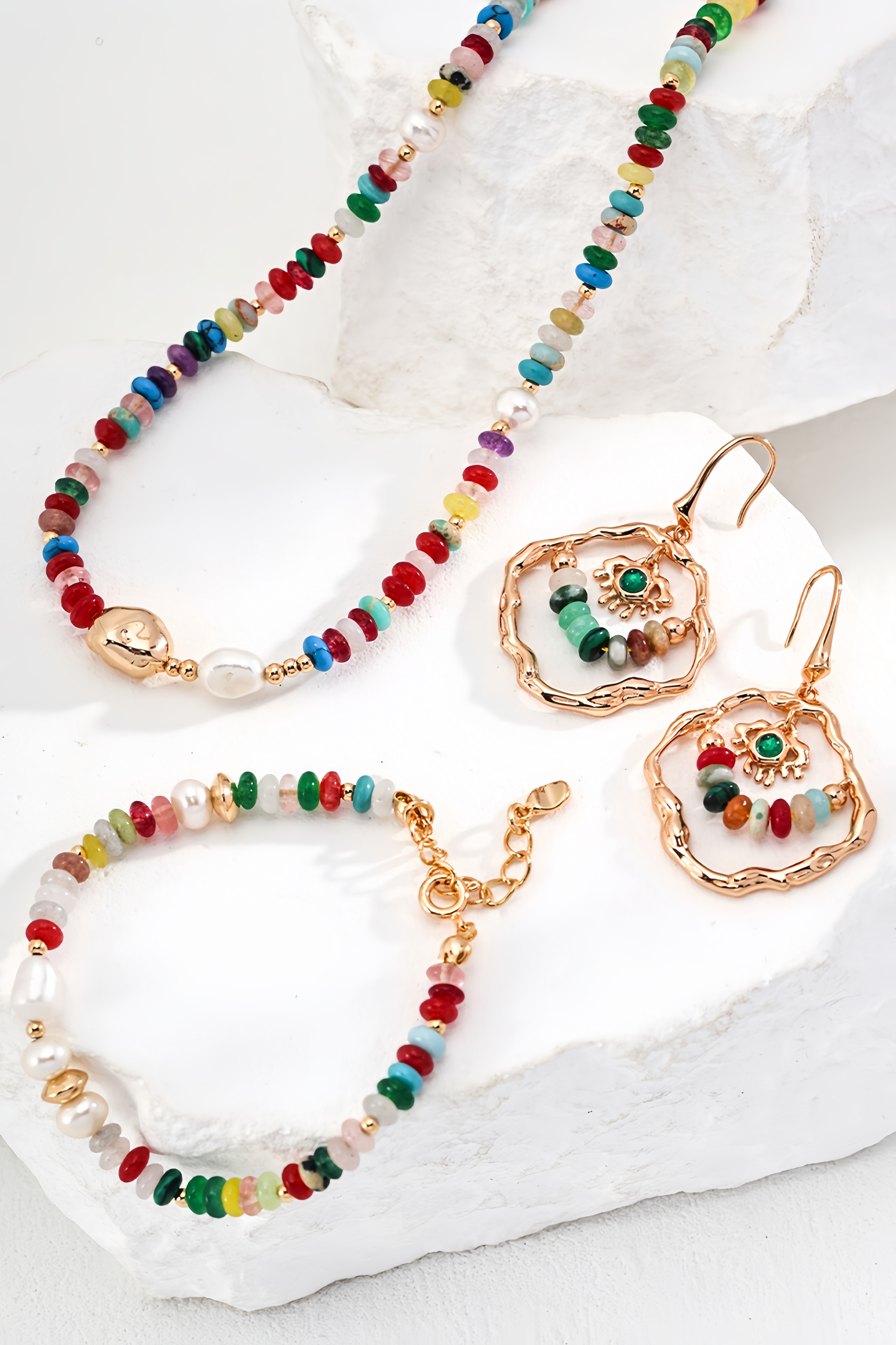 18K S925 Sterling Silver Fashion Personalized Color Stone Bracelet Necklace Earrings