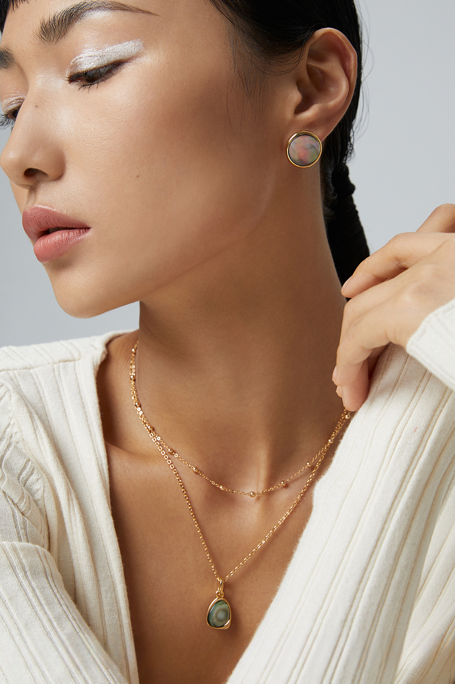 18K S925 Sterling Silver Fashion Exquisite Premium Feeling Necklace Earrings