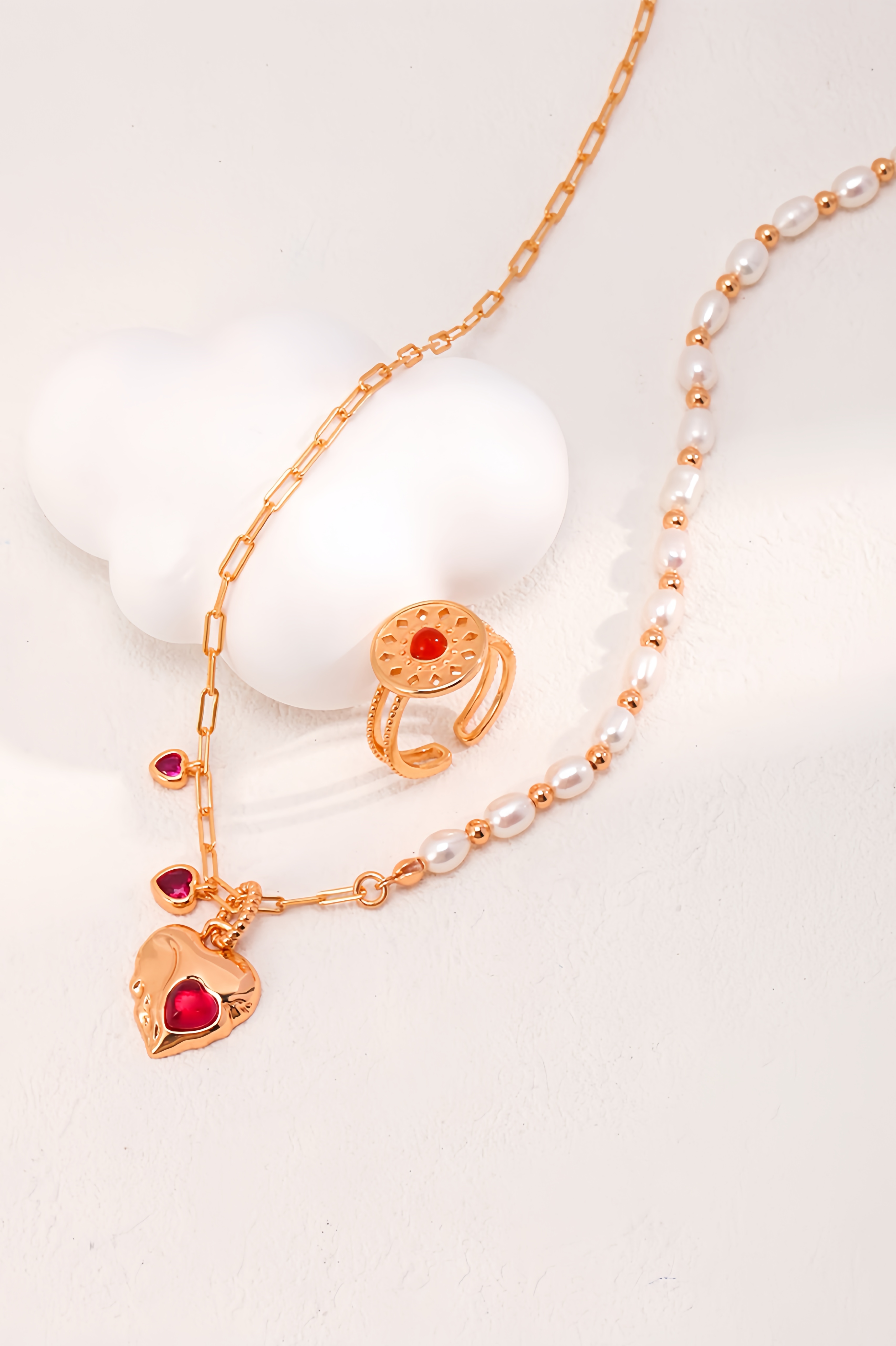 18K S925 Sterling Silver Fashion Exquisite Premium Feeling Ring Necklace