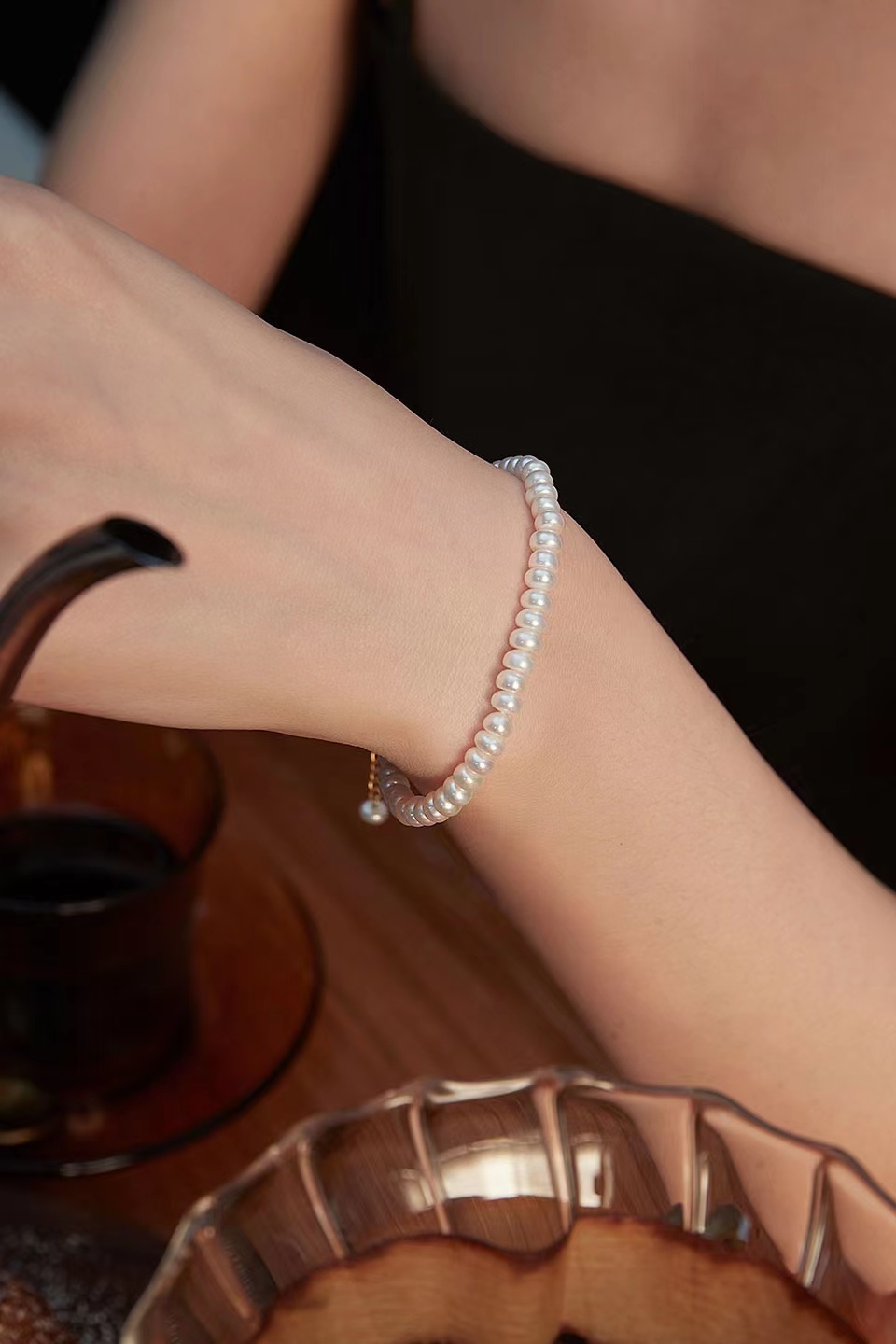 18K S95 sterling silver fashion temperament elegant and noble pearl necklace bracelet