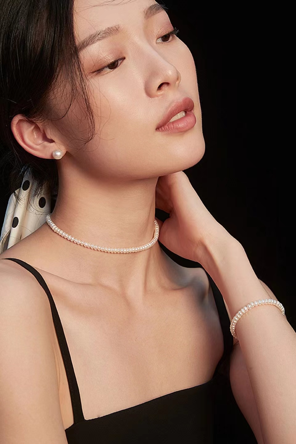 18K S95 sterling silver fashion temperament elegant and noble pearl necklace bracelet