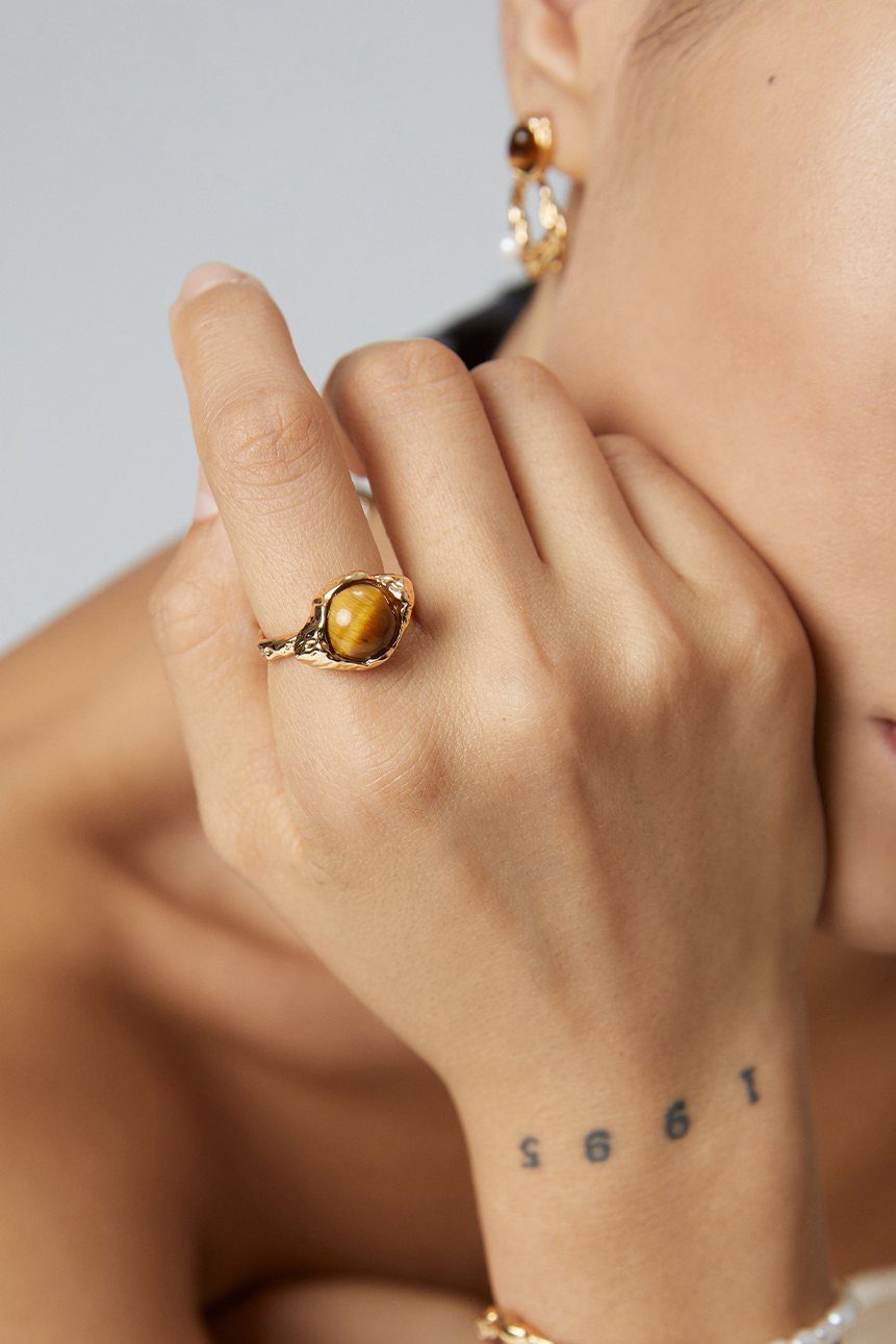 18K S925 Sterling Silver Fashion Unique Personalized Tiger Eye Stone Series